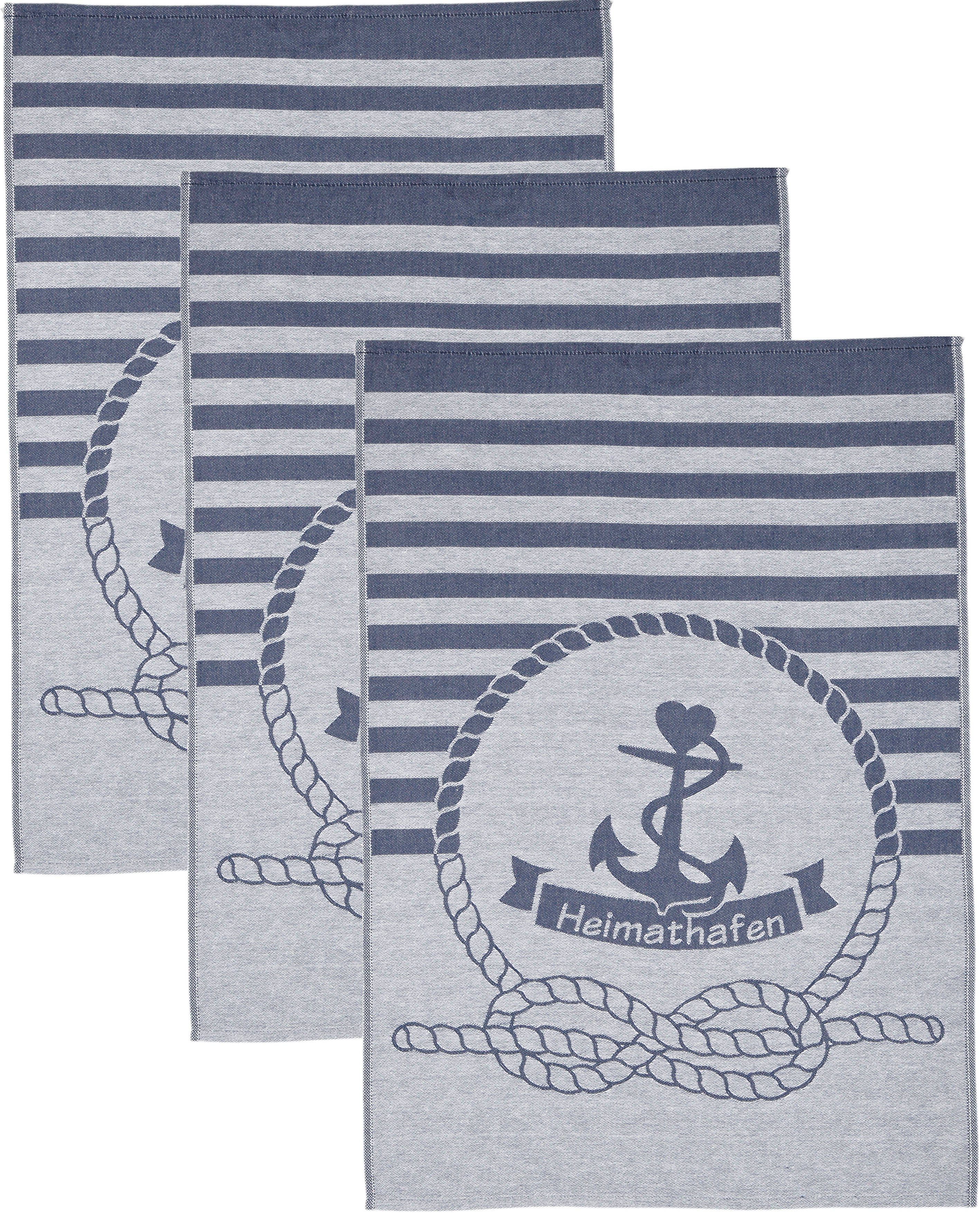 ROSS Geschirrtuch Maritim - Heimathafen, (Set, 3-tlg), Motivtuch, aus 100% Baumwolle