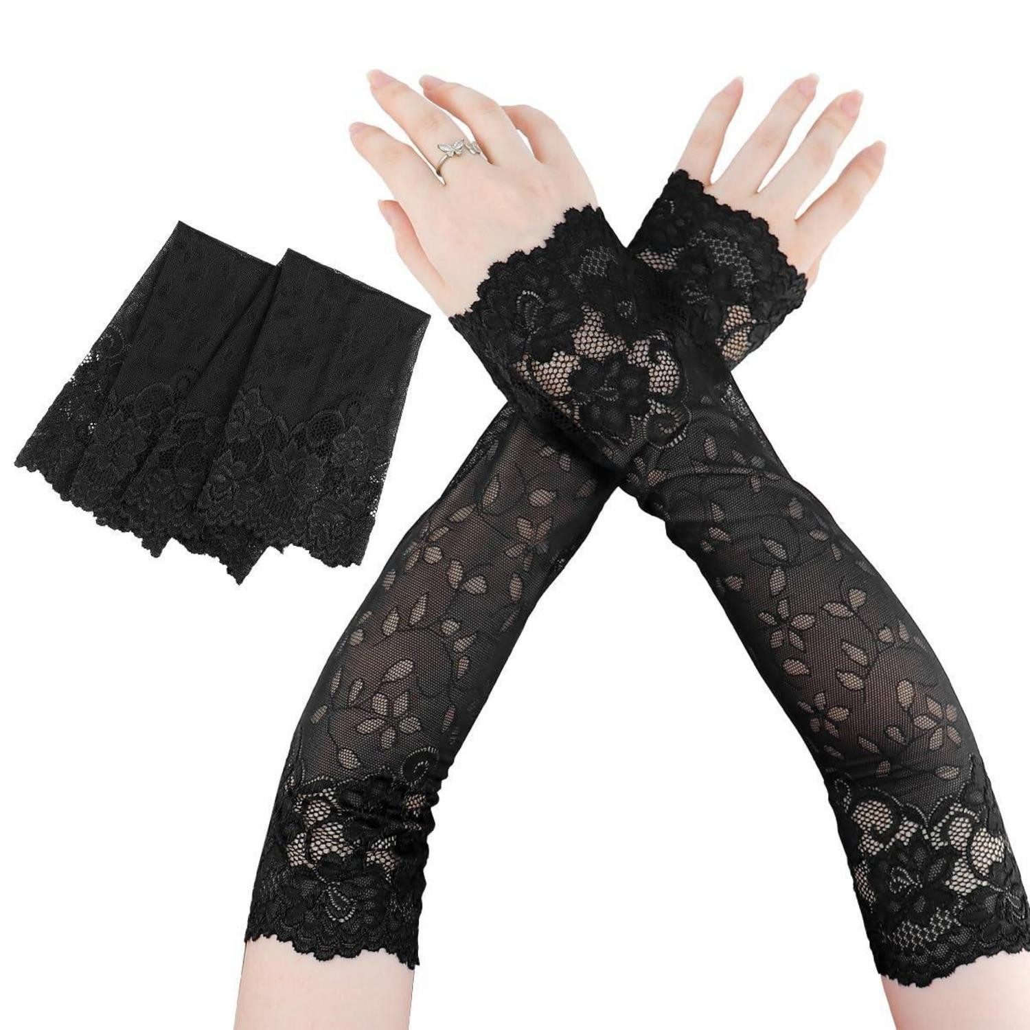 LuxusKollektion Armstulpen Armstulpen Spitze Schwarz UV Kühlung Damen Lang (1-St)