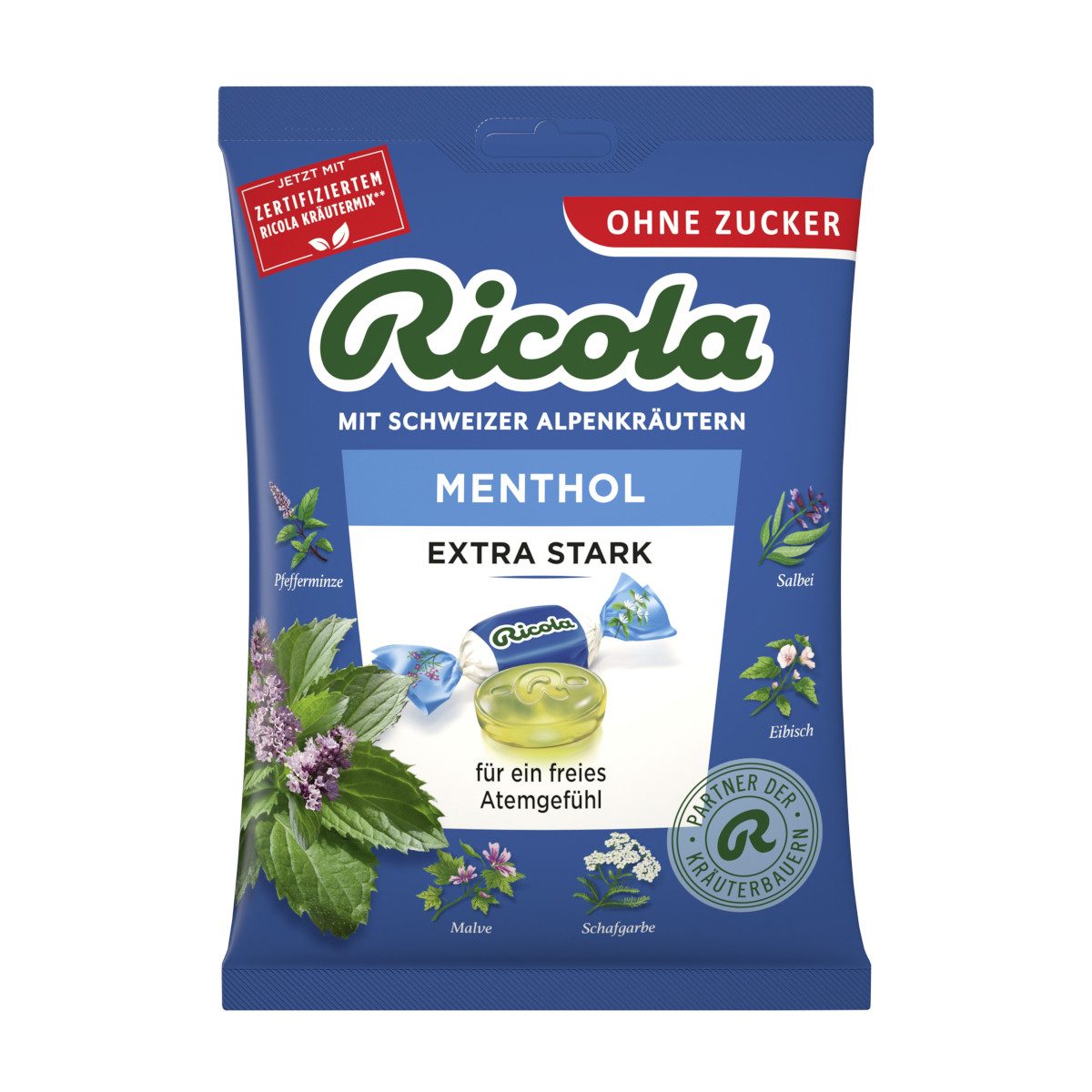 RICOLA Süßigkeit, Ricola Original Kräuter Menthol ohne Zucker sehr stark 75g