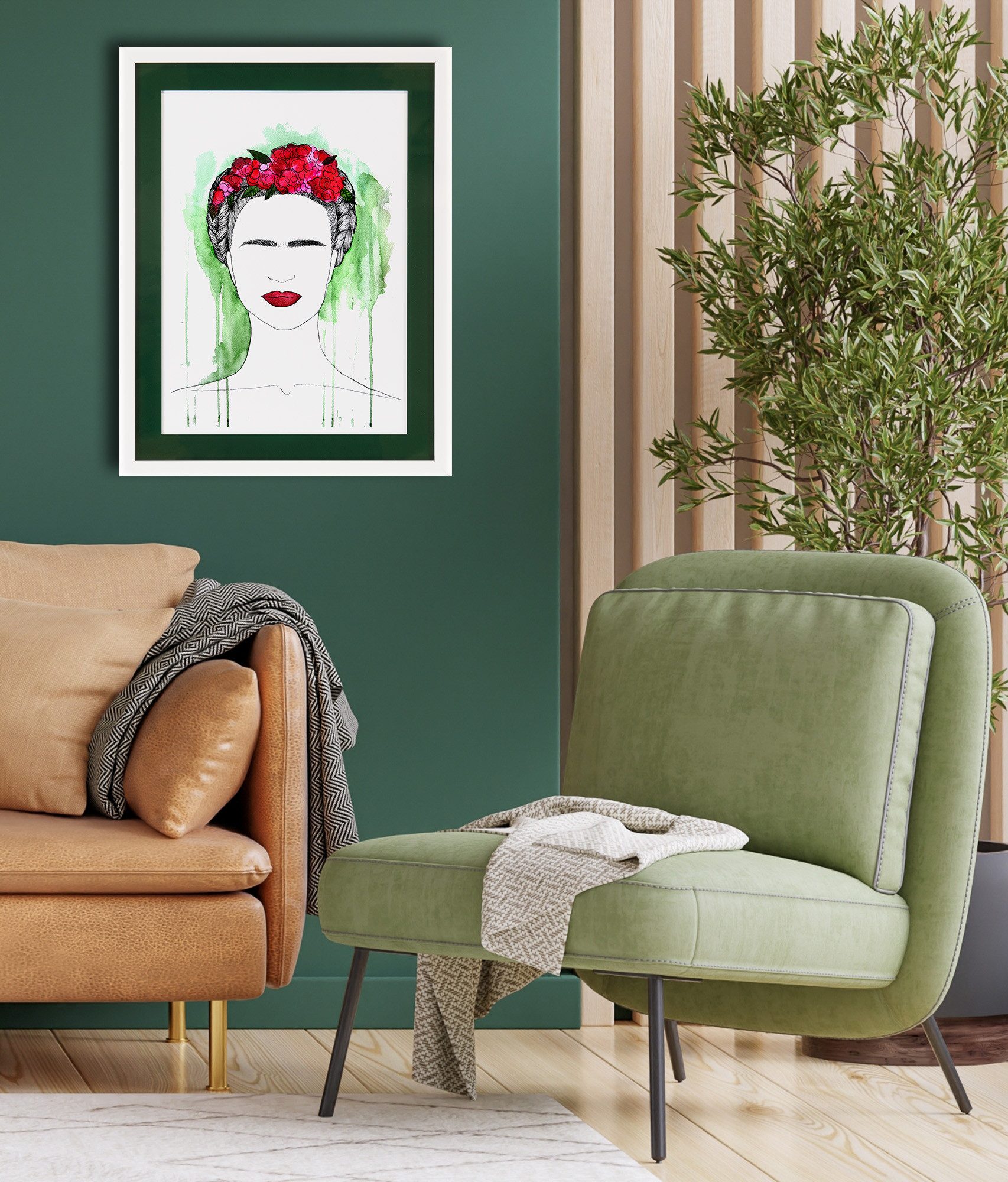 queence Bild mit Rahmen Frida Kahlo, Bilder von Frauen, Frau, Gesicht (1 St), Poster mit buntem Acrylglas Passepartout