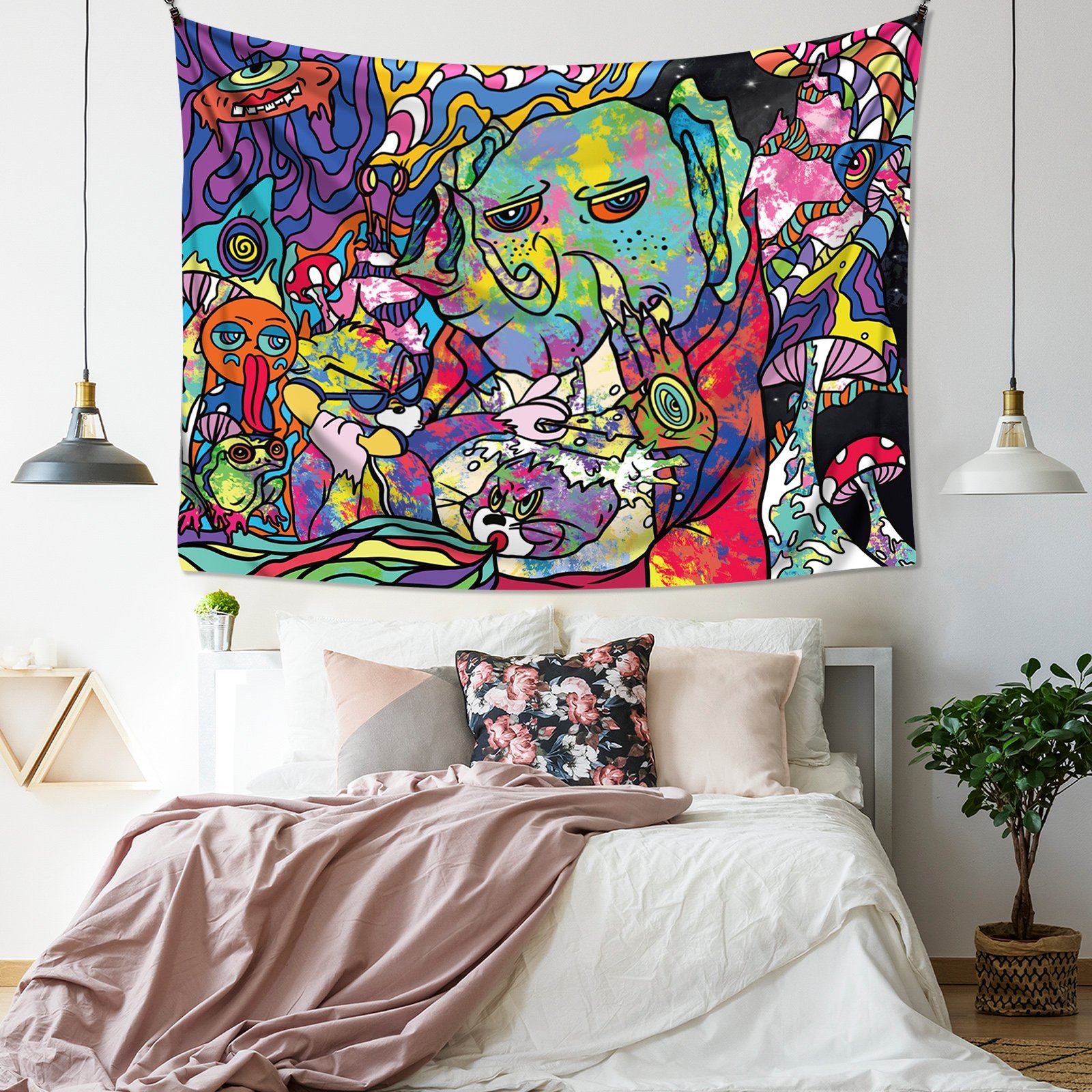 Wandteppich psychedelischer Wandteppich, vers. Größen, Wandbehang GalaxyCat, 1300 psychedelischem mit rechteckig, Motiv mit Wandbehang buntem StreetArt, Höhe: mm