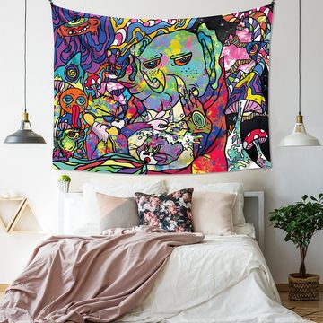 Wandteppich psychedelischer Wandteppich, vers. Größen, Wandbehang mit StreetArt, GalaxyCat, rechteckig, Höhe: 1300 mm, Wandbehang mit buntem psychedelischem Motiv