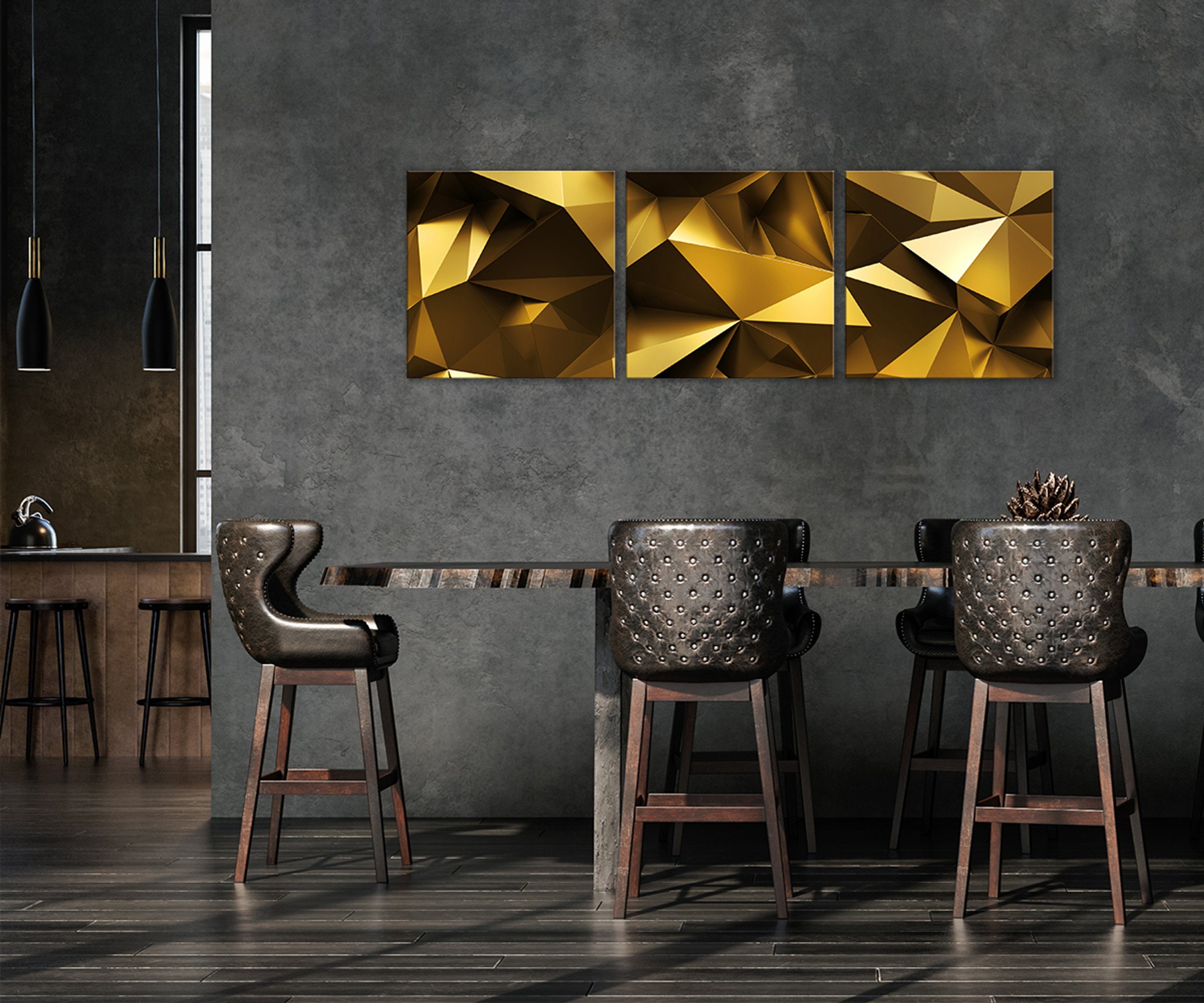Bild Glasbild 3-Teiler Glas gold abstrakt Glasbild aus mehrteiliges 150x50cm artissimo