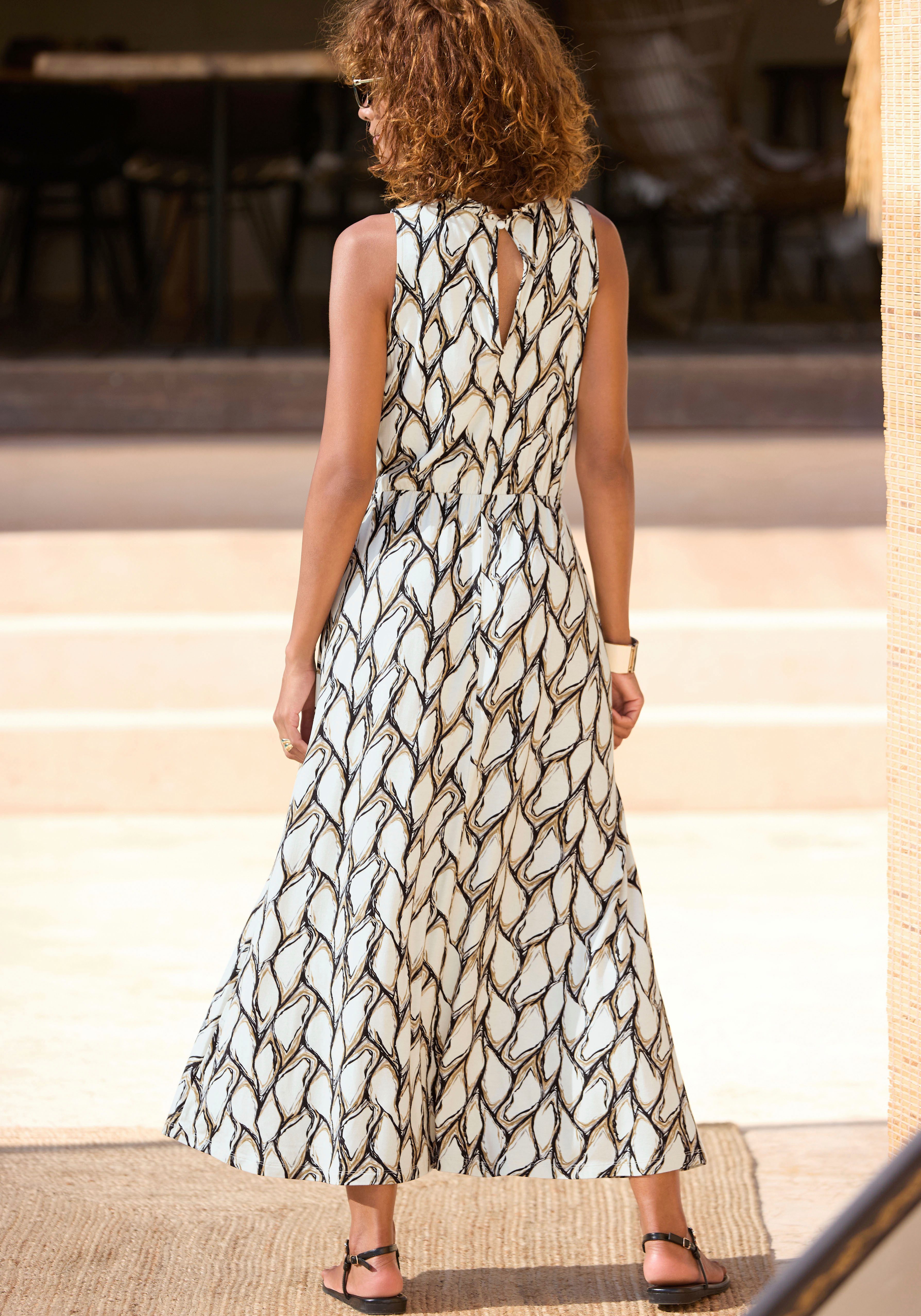 LASCANA Jerseykleid mit Alloverdruck, Midikleid, hochgeschlossen, sommerlich-elegant