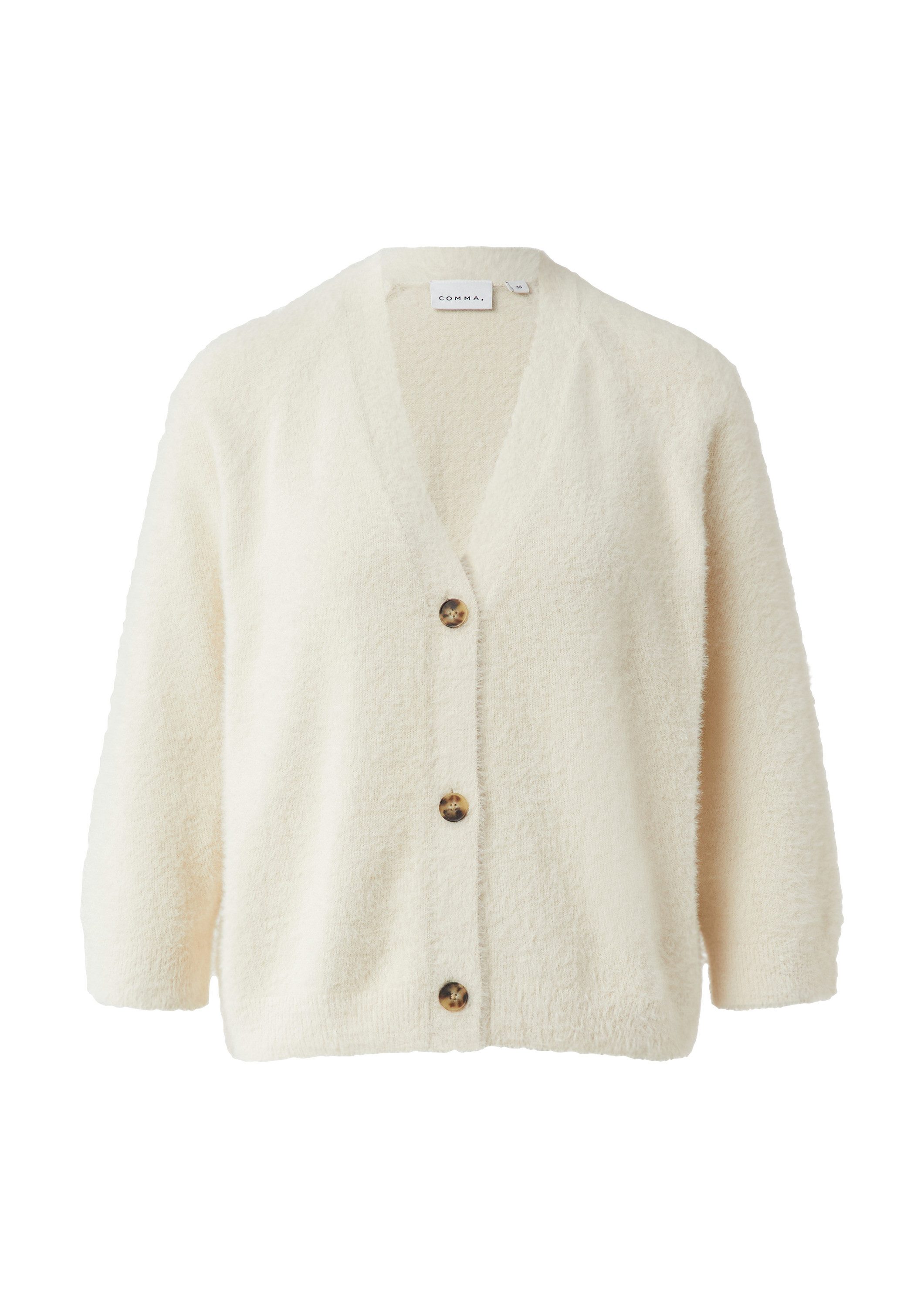 comma Cardigan Strickjacke Flauschiger Strickcardigan mit 3/4-Ärmeln