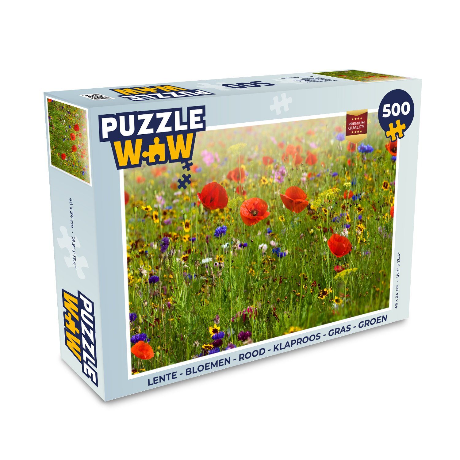 MuchoWow Puzzle Frühling - Blumen - Rot - Mohn - Gras - Grün, 500 Puzzleteile, Foto-Puzzle, Bilderrätsel, Puzzlespiele, Spielzeug
