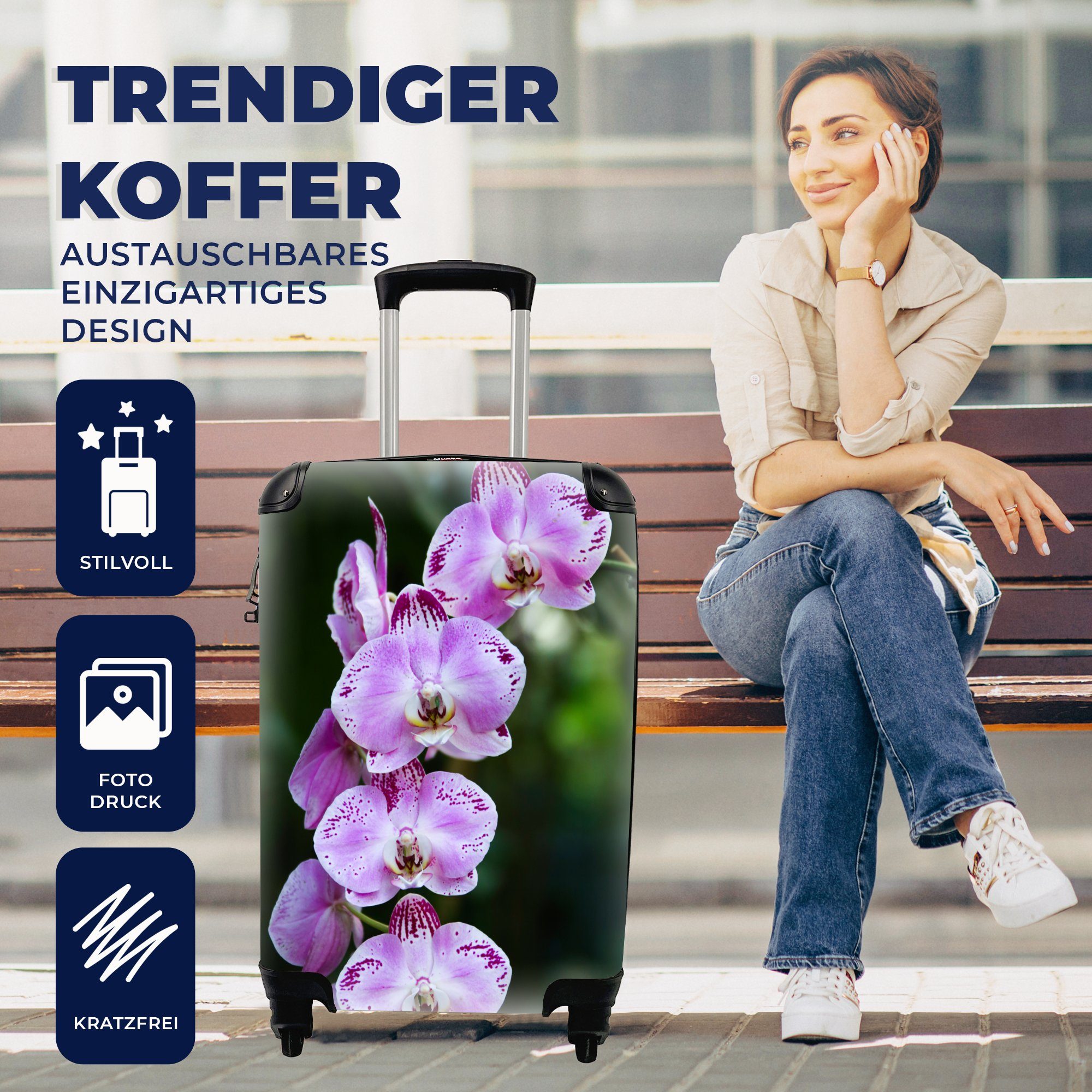 rollen, MuchoWow Handgepäckkoffer Blühende Orchideen, Ferien, Reisetasche Rollen, Trolley, mit Handgepäck für 4 Reisekoffer