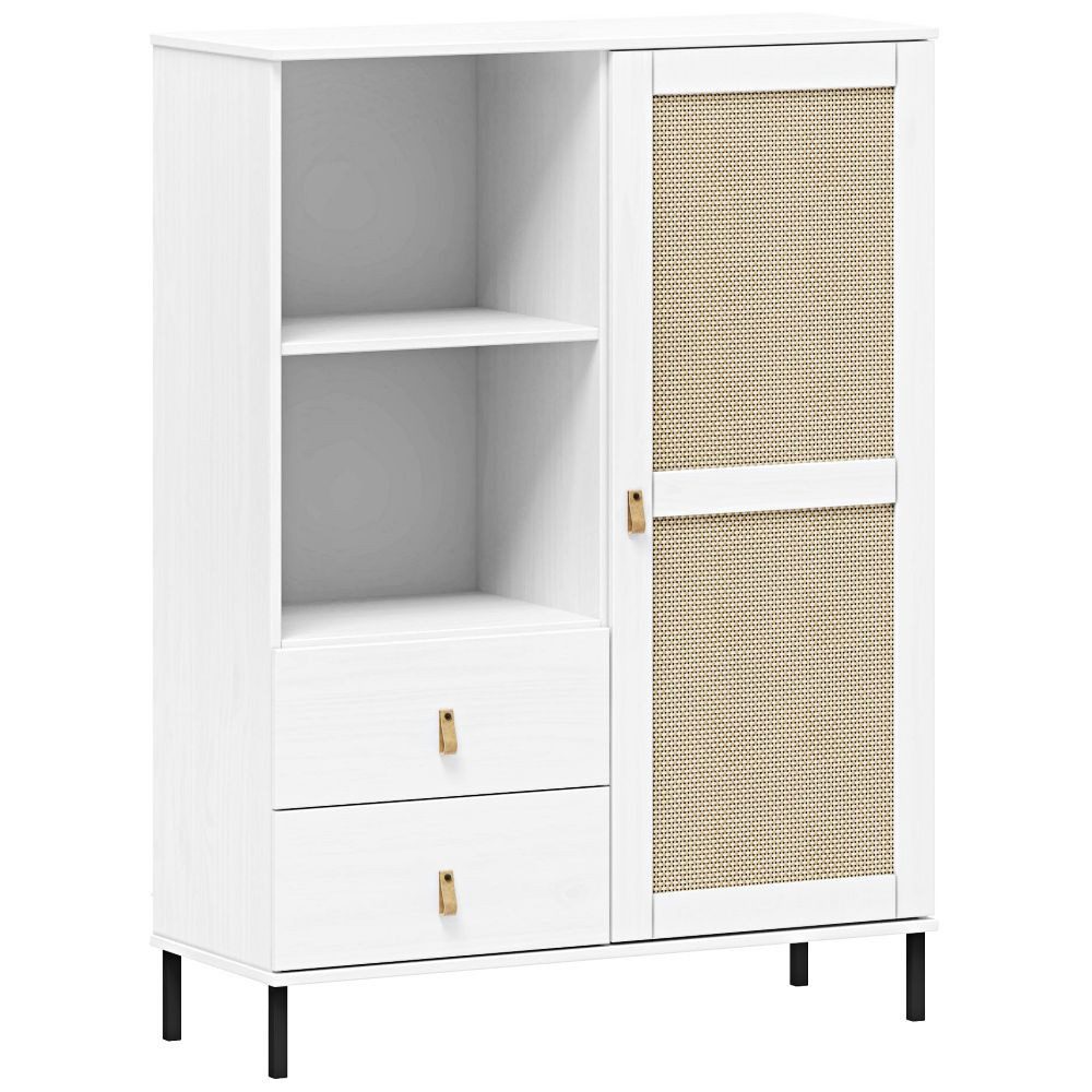 Lomadox Highboard WATFORD-69, Kiefer massiv weiß, Rattaneinsatz, Boho-Chic, B/H/T ca. 100/136/40cm