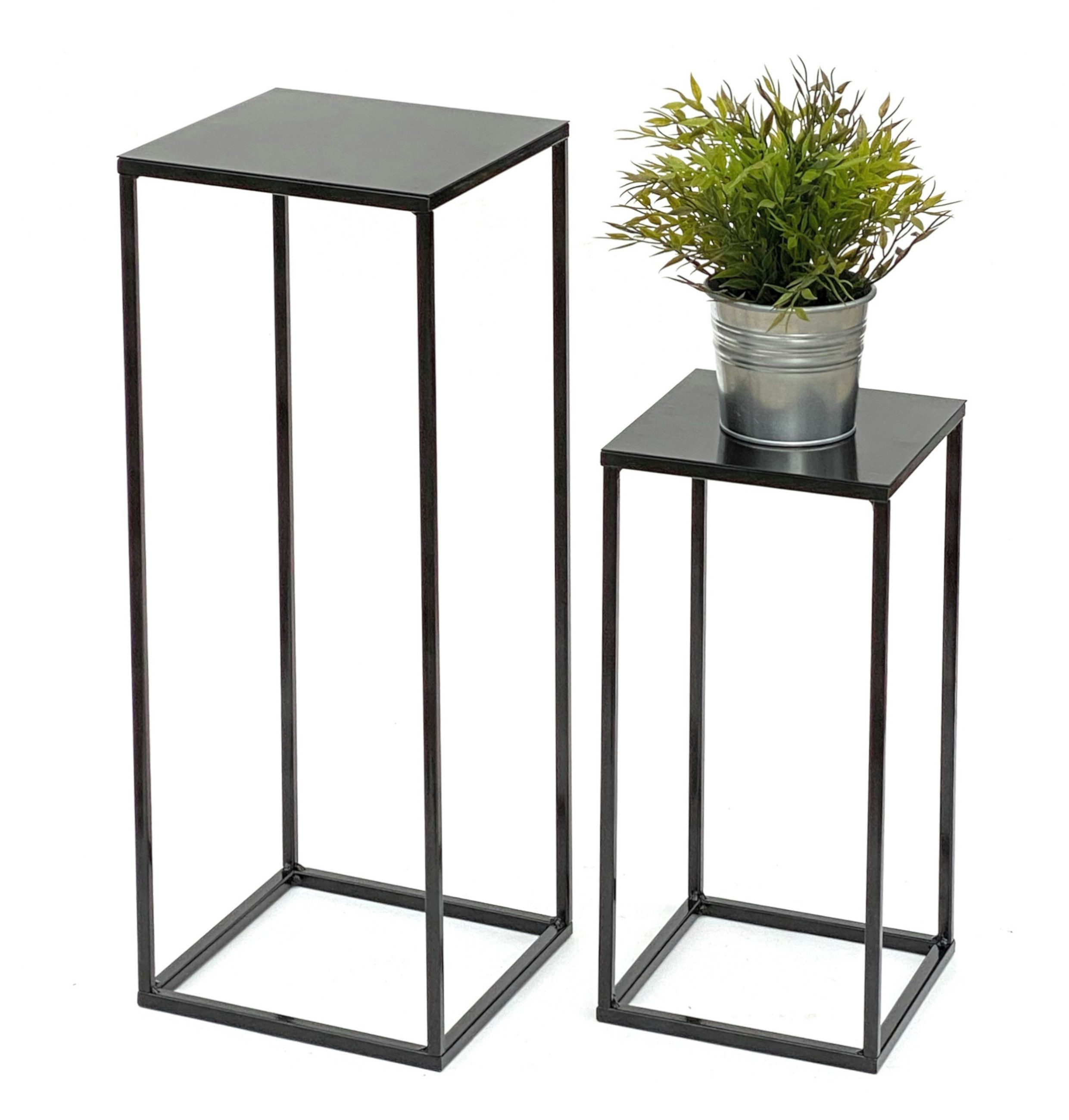 DanDiBo Blumenhocker Metall Schwarz Eckig 2er Set Blumenständer Beistelltisch 434, Blumensäule Modern Pflanzenständer Pflanzenhocker