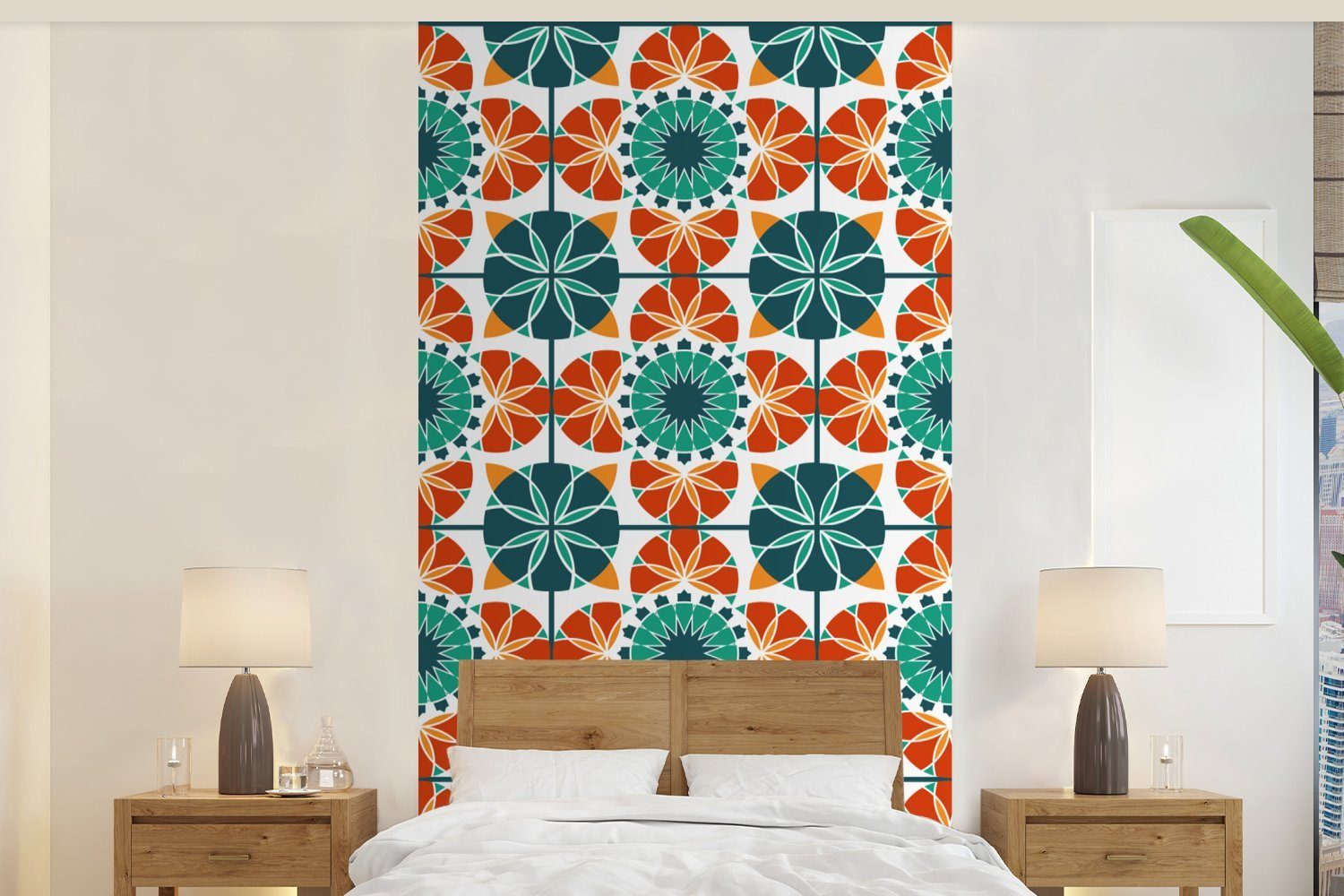 MuchoWow Fototapete Ein symmetrisches Muster aus dem marokkanischen Mosaik, Matt, bedruckt, (2 St), Vliestapete für Wohnzimmer Schlafzimmer Küche, Fototapete