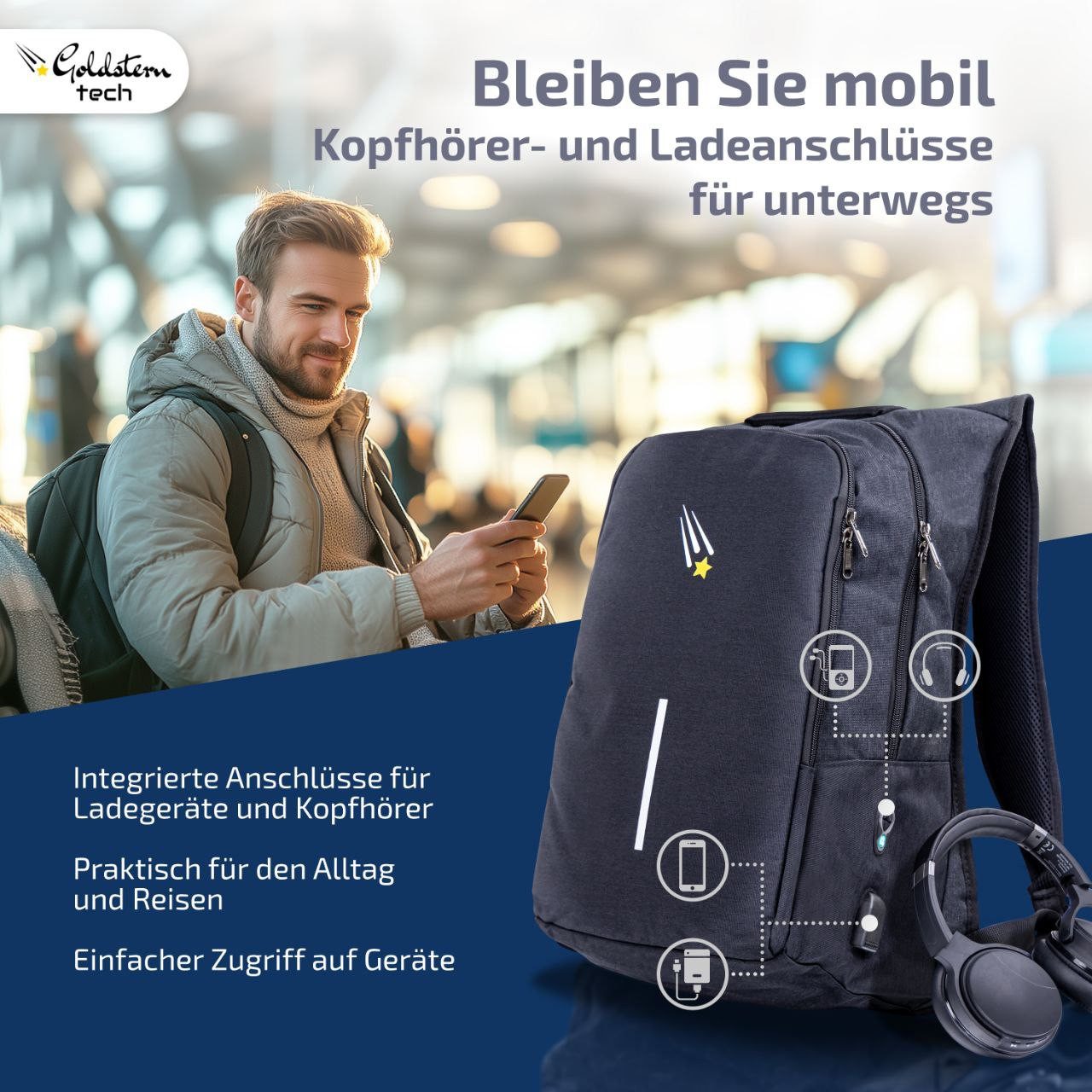 Goldstern-Tech Laptoptasche Urban-Pro, Rückentasche: ergonomisch, Schultasche: robust, Tasche: vielseitig.