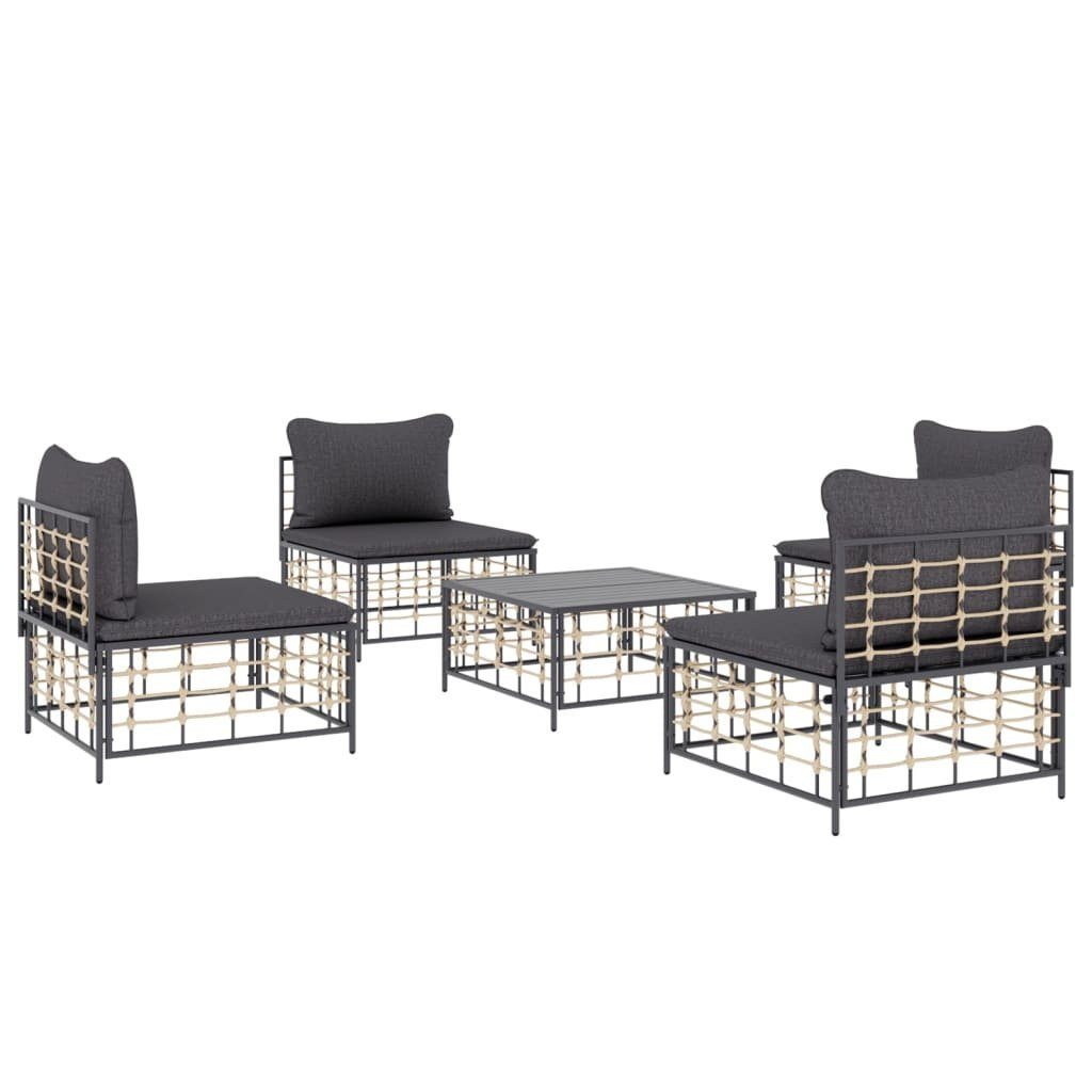 vidaXL Loungesofa 5-tlg. Garten-Lounge-Set mit Kissen Anthrazit Poly Rattan, 5 Teile