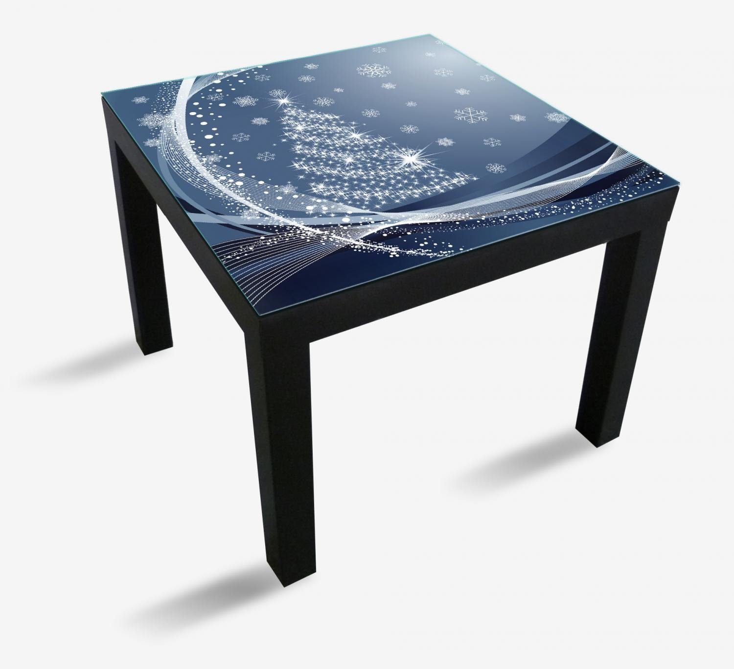Wallario Tischplatte Glitzernder Tannenbaum mit Ikea Tisch für St), Schneeflocken Lack (1 geeignet