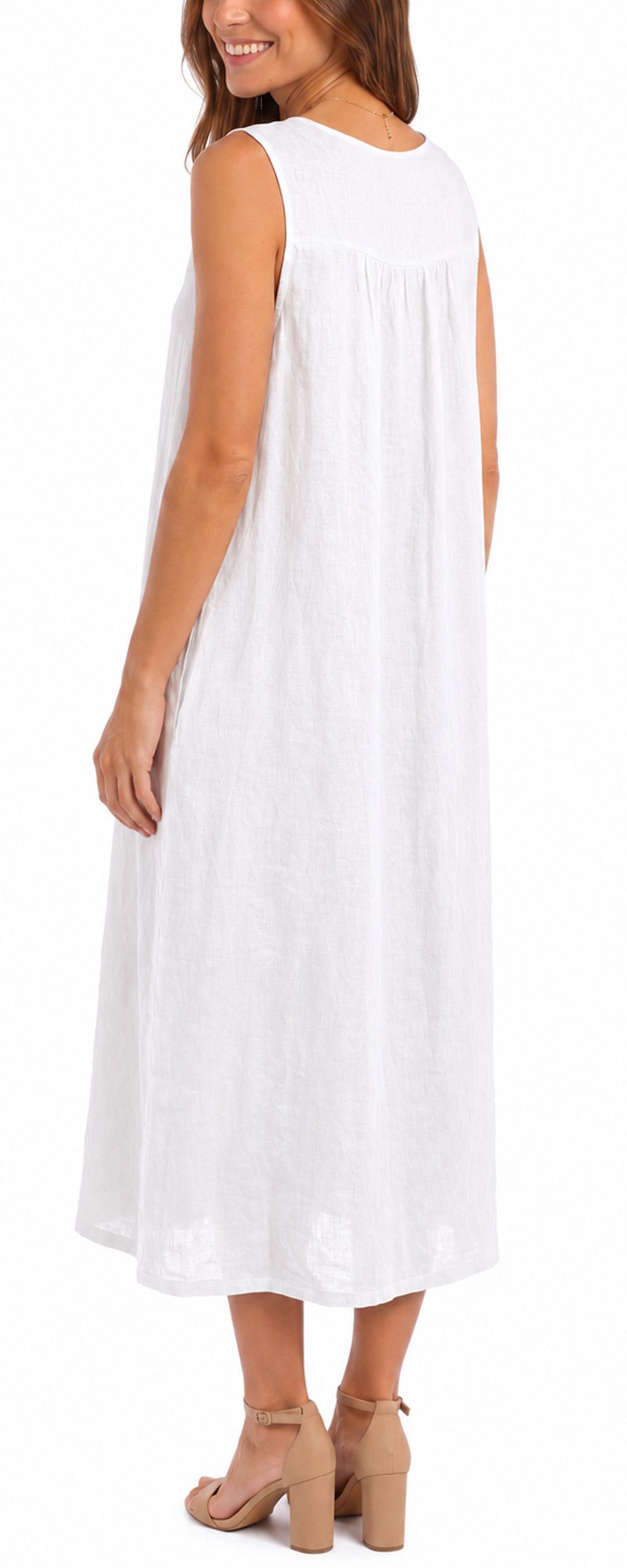 dy_mode Sommerkleid Damen Leinenkleid Luftiges Maxi Sommerkleid Strandkleid Damenkleid in Unifarbe, V-Ausschnitt, mit seitlichen Eingriffstaschen