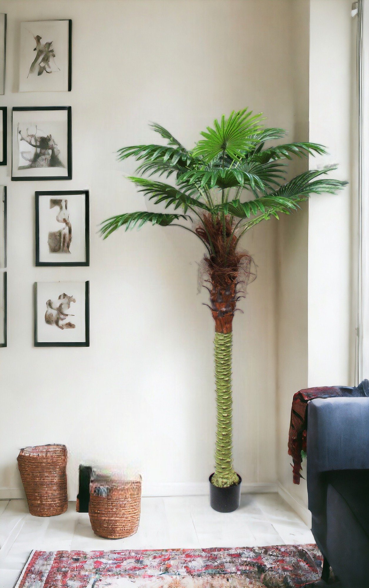 Palme Arnusa, Zimmerpflanze mit Topf Fächerpalme, Dekoration Höhe künstliche 200 cm, Kunstpflanze große Fächerpalme Kunstpalme