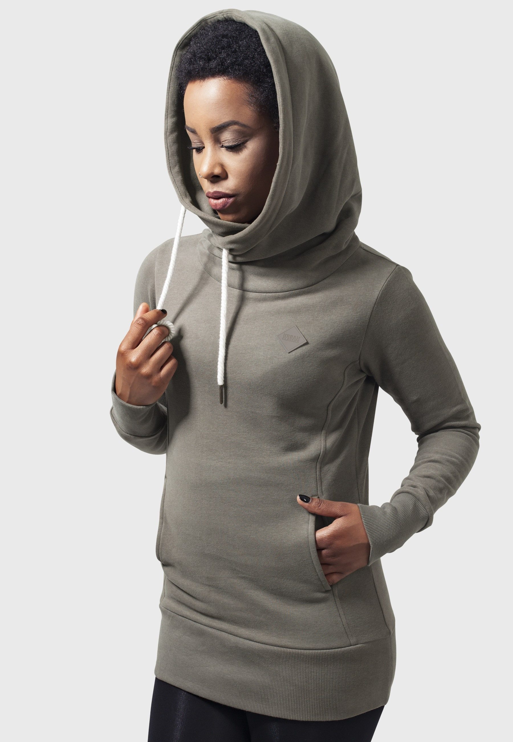 URBAN CLASSICS Kapuzenpullover Urban Classics Damen Ladies Long Logopatch Hoody (1-tlg)
