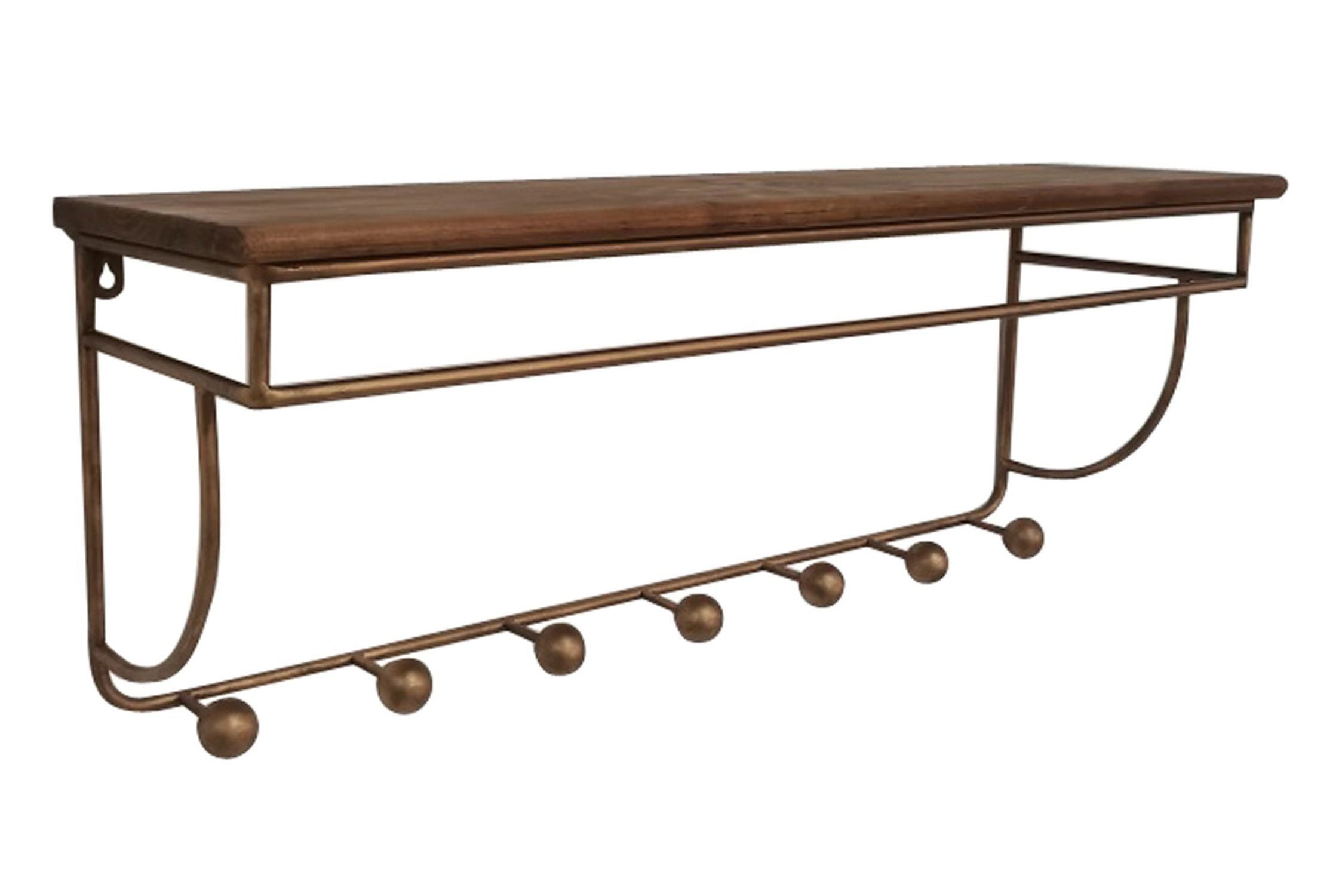 Licht-Erlebnisse Wandgarderobe PROS, Vintage Holz Eisen 77cm breit mit 7 Haken Schlüsselbrett Braun Messing