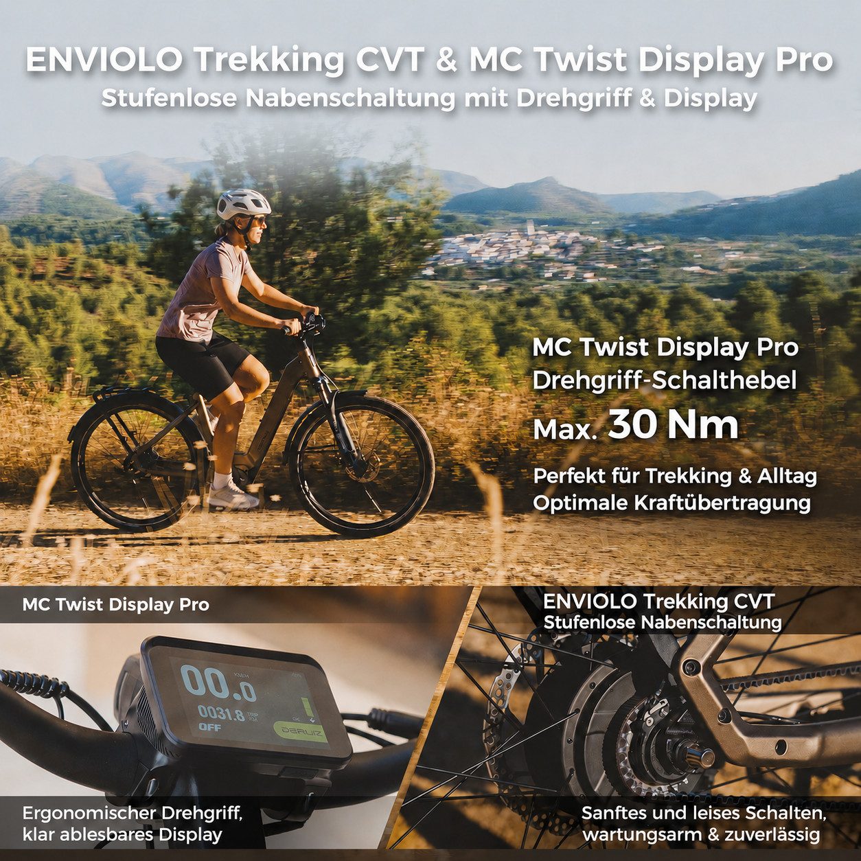 DERUIZ E-Bike Trekkingrad 28 Zoll/29 Zoll, 110Nm, 48V 720Wh, 180km, Riemenantrieb, RH:42/48cm, Nabenschaltung, Mittelmotor, 720 Wh, (Trittfrequenz- und Drehmomentsensor, Lockout-Federgabel, Tiefeinsteiger), Bluetooth+APP, Routenaufzeichnung, 120Lux Licht, Elektrofahrrad