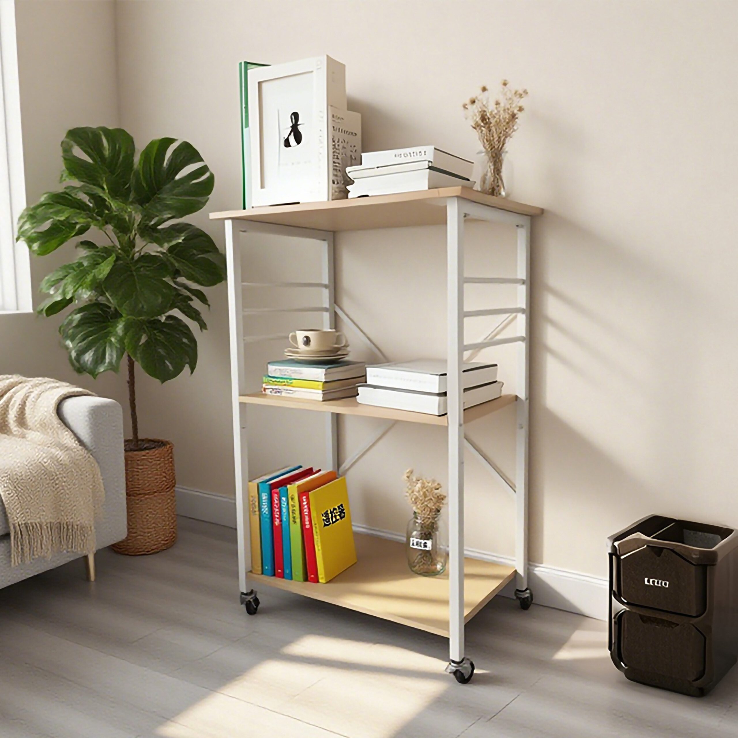 relaxdays Küchenwagen 3 Ebene, Hellbraun-Weiß