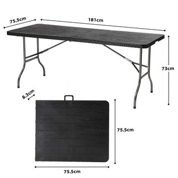 Sekey Gartentisch 180 cm Campingtisch Klappbar Buffettisch Klapptisch mit Tragegriff, Partytisch für 8 Personen, mit Ratten und Holzmaserung