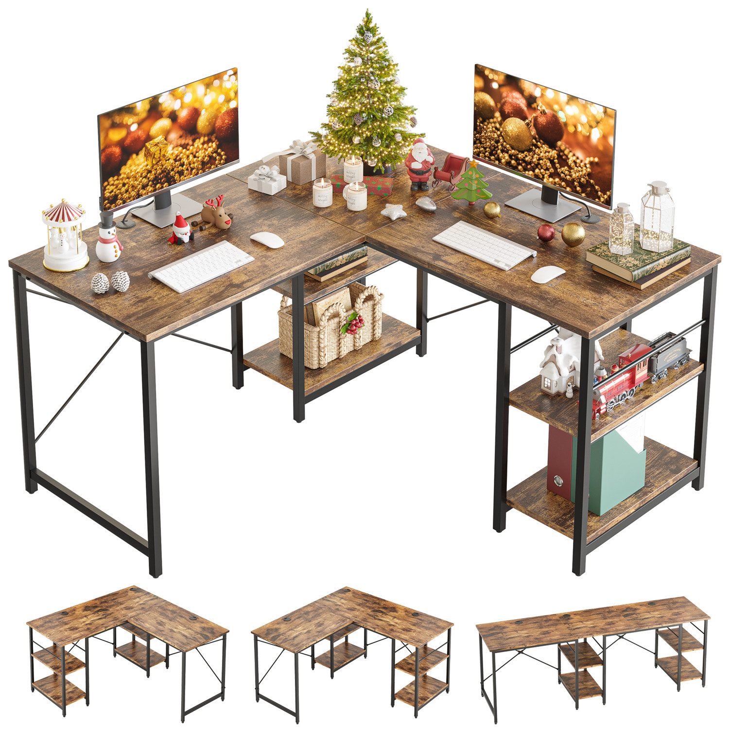 Bestier Eckschreibtisch Schreibtisch L-förm mit Regal, günstig online kaufen
