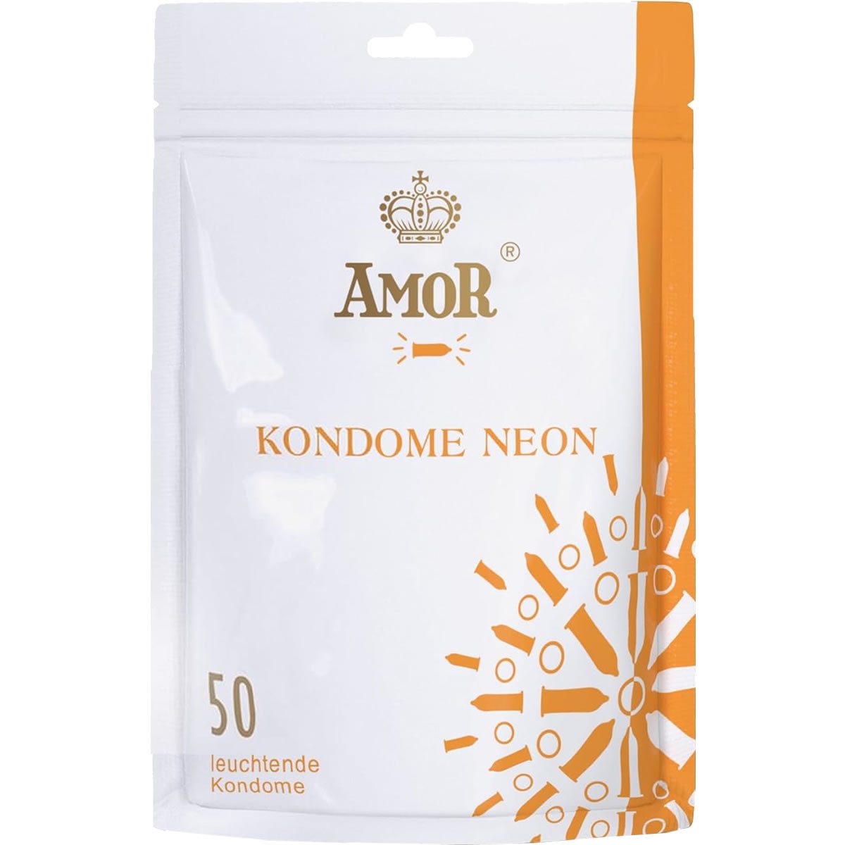 Amor Kondome Neon Packung mit, 50 St., Leuchtkondome für fluoreszierendes Vergnügen, fluoreszierende Kondome, leuchten im Dunkeln