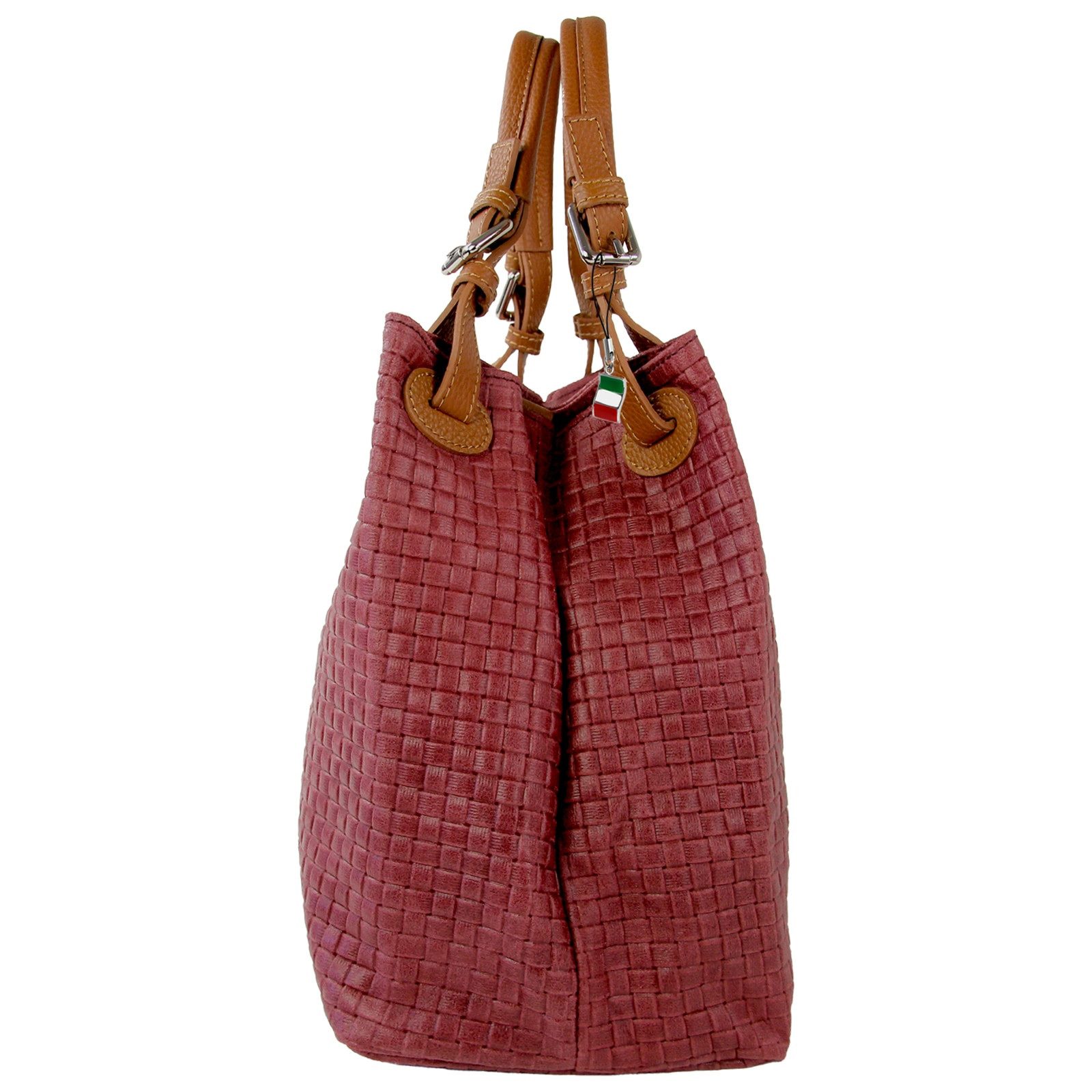FLORENCE Handtasche Florence Damen Handtasche Echtleder (Handtasche), Damen Leder Handtasche, Umhängetasche, dunkelrot, bordeaux ca. 31cm