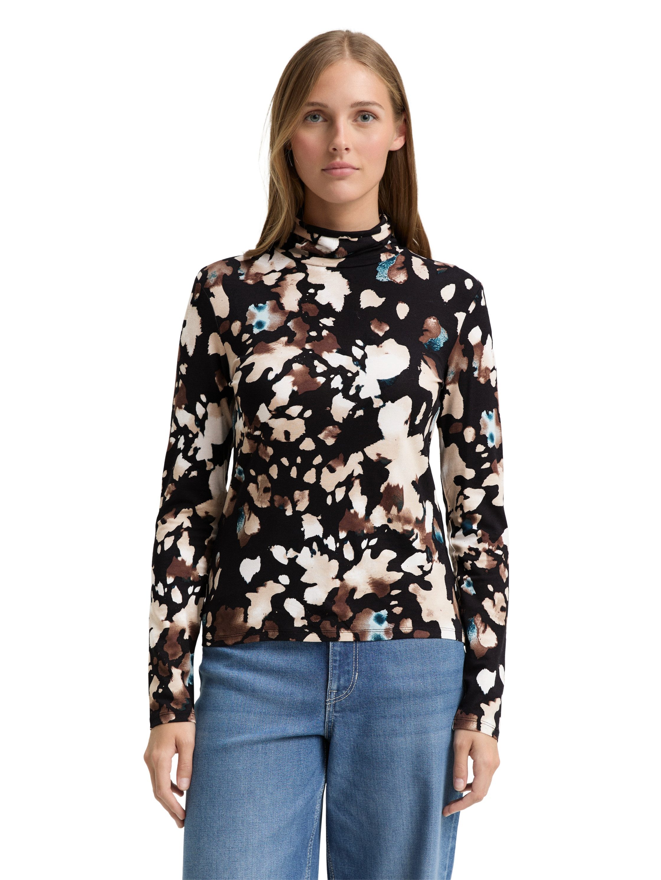 TOM TAILOR Denim Rollkragenshirt mit All-Over Print