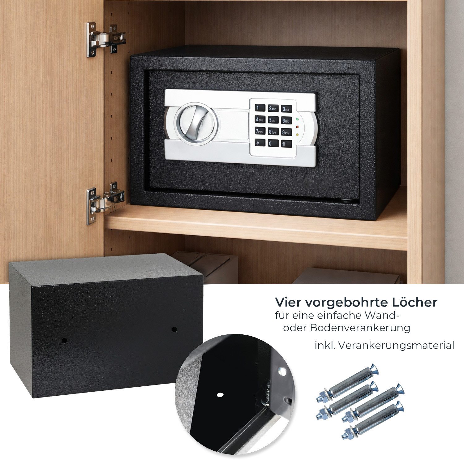 HMF Möbeltresor Safe Tresor für Zuhause Hotel oder Büro Möbeltresor mit Zahlenschloss, für DIN A5 Dokumente, 31 x 20 x 20 cm, Schwarz – Bild 4 von 5