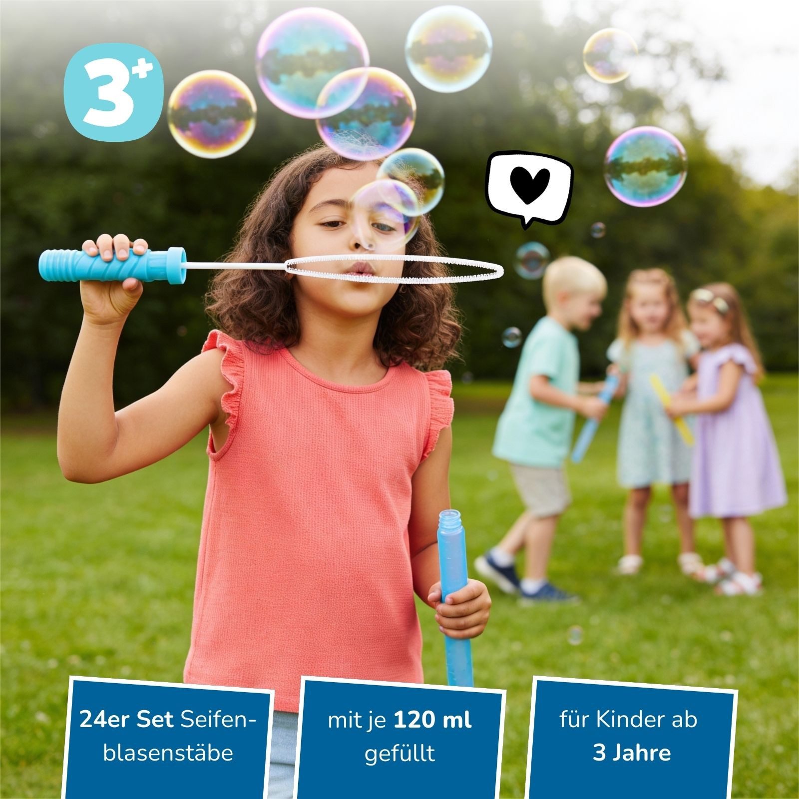 alldoro Seifenblasenstab 24er Set Seifenblasenstäbe XXL - Riesen Bubbles für Kinder ab 3 Jahre, 24 Seifenblasenschwerter gefüllt mit 120 ml Seifenblasenflüssigkeit