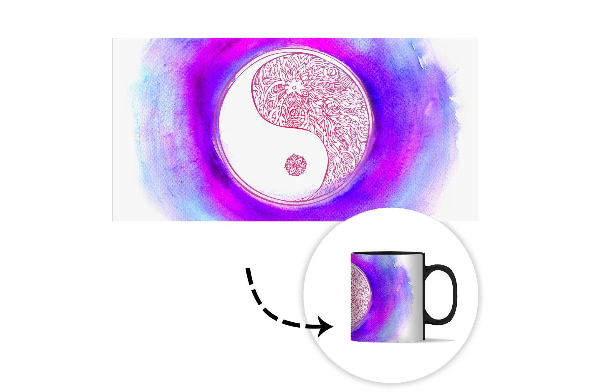 Logos eines Eine Farbwechsel, Yang und Illustration Yin mit Kaffeetassen, Zaubertasse, Geschenk Keramik, Teetasse, Tasse Farben, MuchoWow