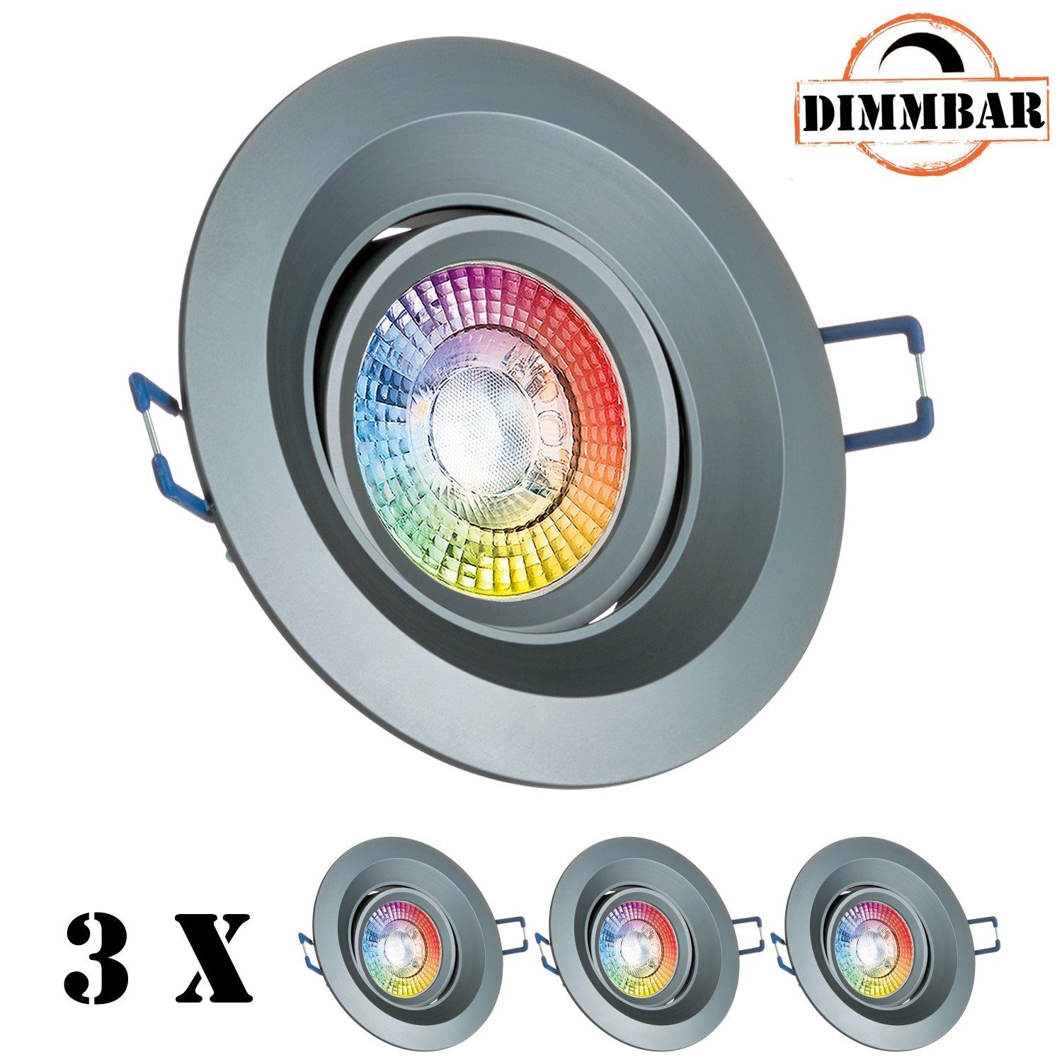 LEDANDO LED Einbaustrahler flach extra 3er von Einbaustrahler RGB in 3W anthrazit LED mit LED Set