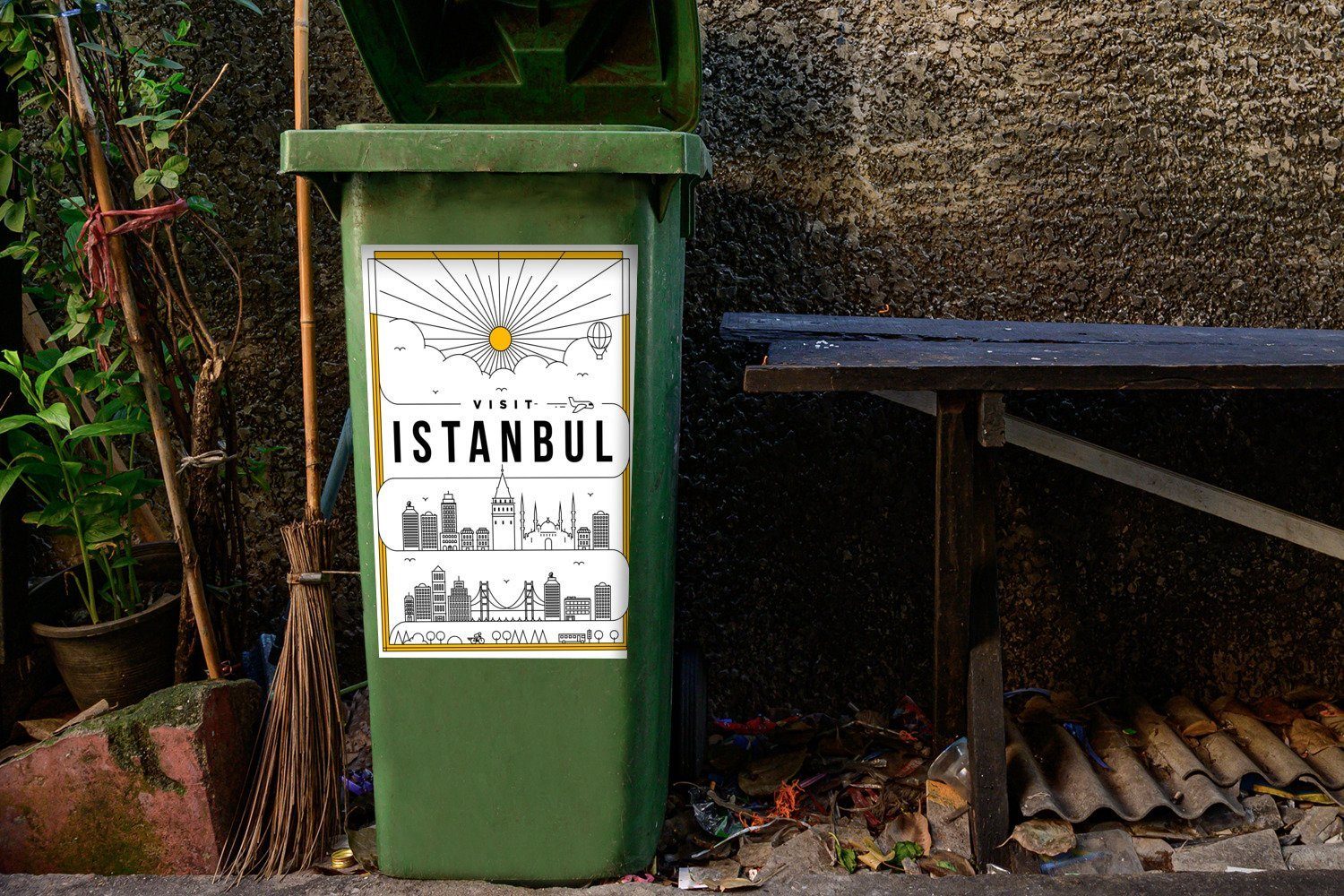 (1 Mülleimer-aufkleber, Istanbul weiß St), - Mülltonne, Wandsticker Container, Stadtbild Abfalbehälter Sticker, MuchoWow