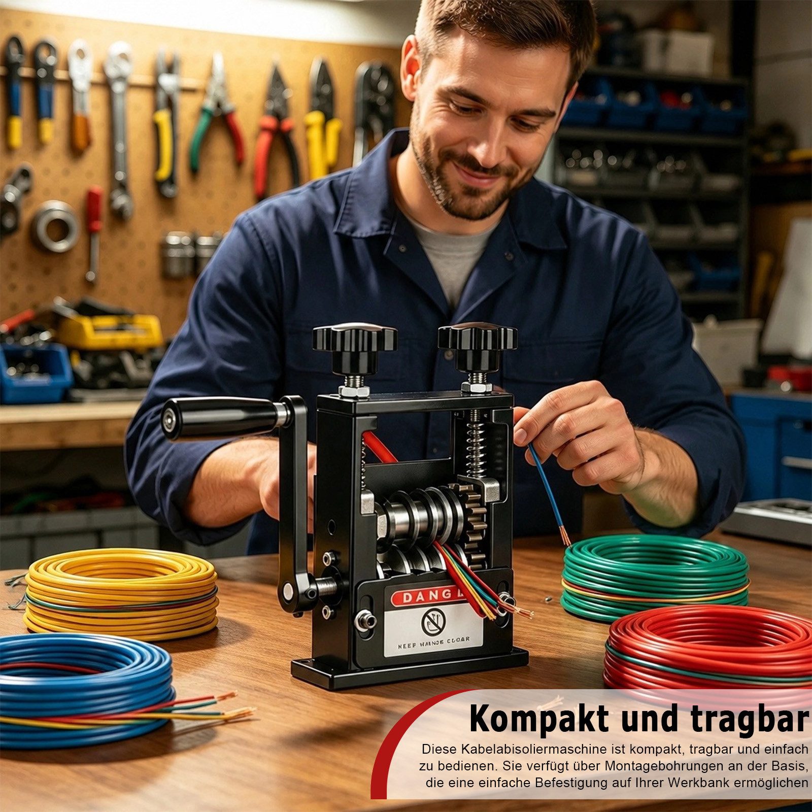 AKKEE Abisolierzange Kabelschälmaschine, Manuelle Kabelabisoliermaschine, mit 6 Kanälen und 5 Klingen, Kabel Abisolierer Maschine