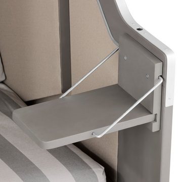 Hoberg Strandkorb 2 Sitzer mit Bullaugen - grau, BxTxH: 120x80x160 cm, Nackenrollen, Kissen, Fußbänken Klapptisch. Witterungs- & UV-beständig