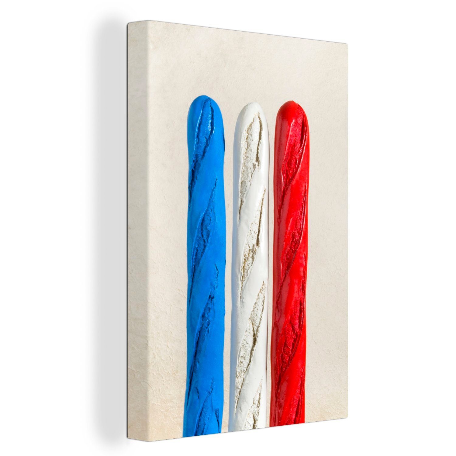 inkl. Leinwandbild Französisches St), OneMillionCanvasses® 20x30 Leinwandbild Baguette Zackenaufhänger, bespannt Flagge, (1 Gemälde, der Form französischen fertig in cm