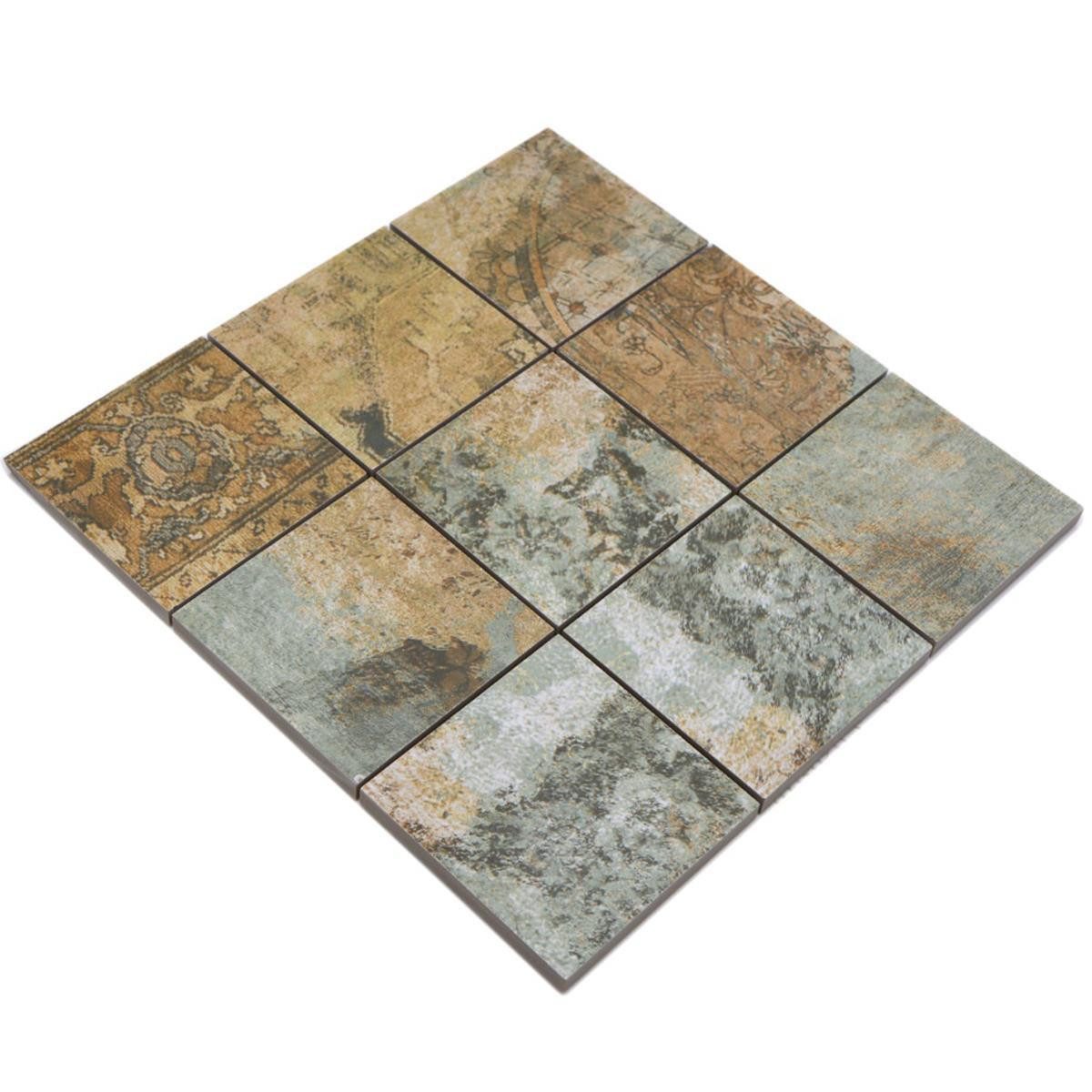 Mosafil Mosaikfliesen Keramikmosaik Fliesen Moonlight Braun Grün 95x95mm, Feinsteinzeug 29.000x29.000, beige-braun-grün, Verlegefertig auf ein Netz geklebt - Frostsicher - Wasserfest -