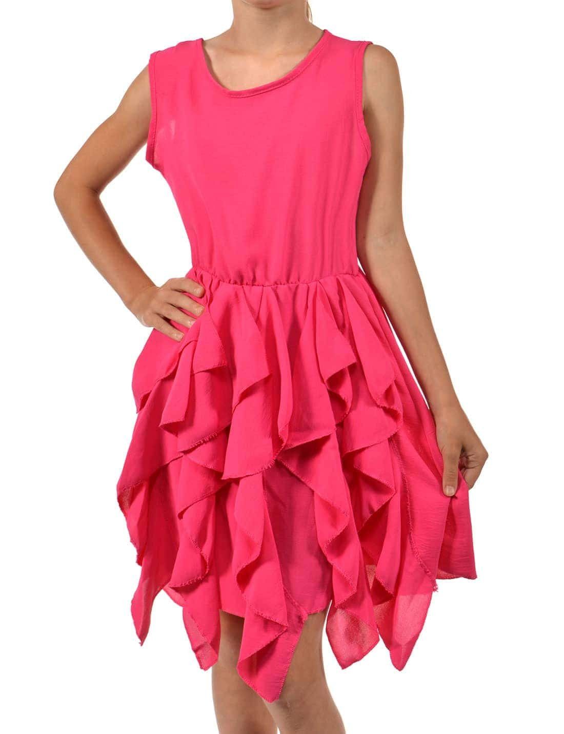 KMISSO Sommerkleid Mädchen Kleid am bequem breite zu und Rock Pink tragen Volants Träger (1-tlg)