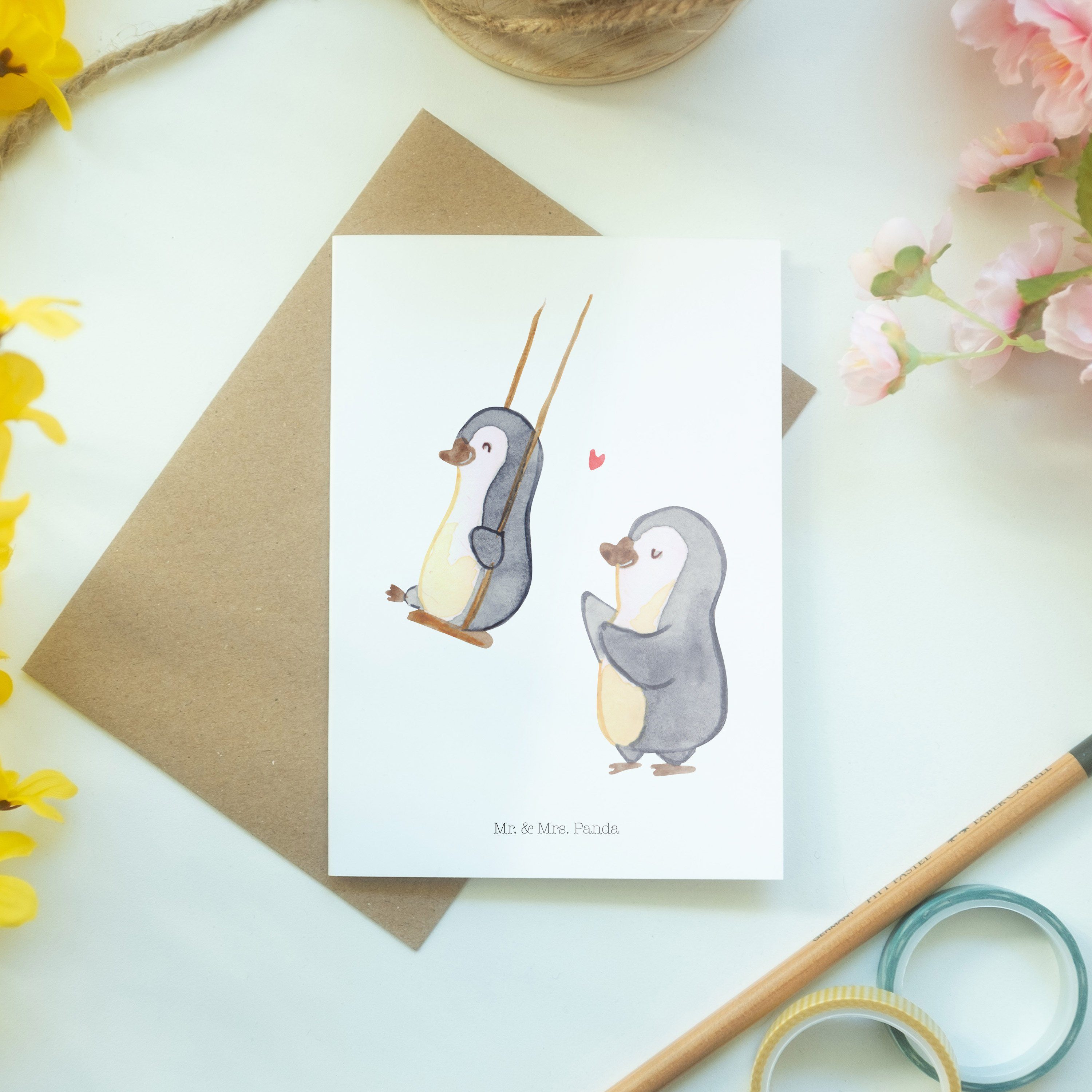Mr. & Mrs. Panda Grußkarte - Klappkarte - Geschenk, für Oma Weiß Pinguin Oma, Geschenk schaukeln