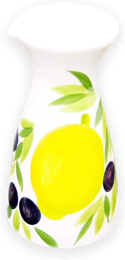 Lashuma Karaffe »Zitrone Olive«, (1-tlg., 19 cm), Handbemalte Wasserkaraffe aus Keramik 600 ml