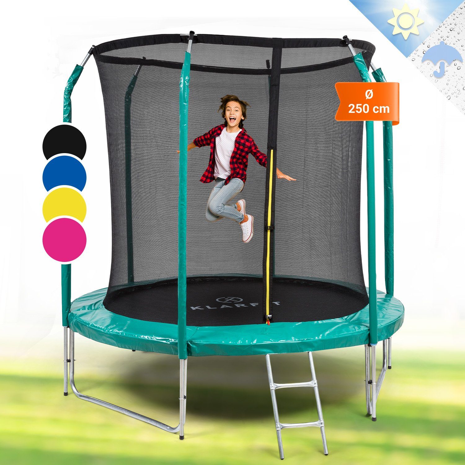 cm, Kinder Kinder 250 Trampolin Trampolin KLARFIT Gartentrampolin Ø für Jumpstarter, Outdoor Fitnesstrampolin zuhause