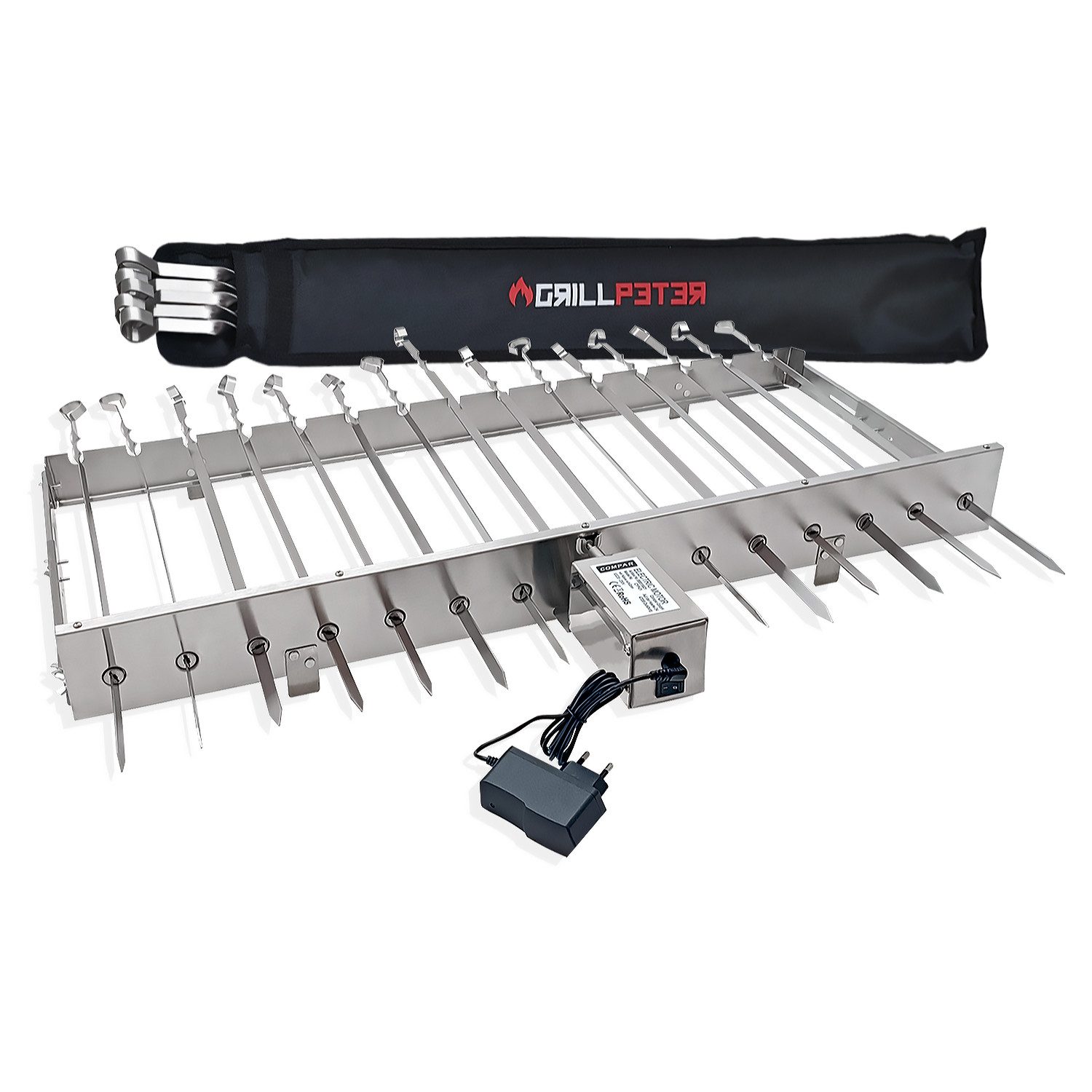 Grillpeter Drehspieß Mangal XXL Drehspießaufsatz 80 cm Edelstahlmotor Spieße