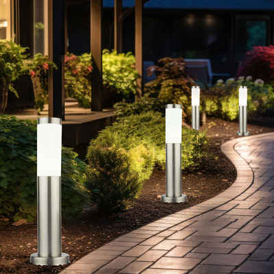 etc-shop LED Außen-Stehlampe, Leuchtmittel inklusive, Warmweiß, LED Stehleuchte Außenlampe Edelstahl silber Sockelleuchte H 45 cm