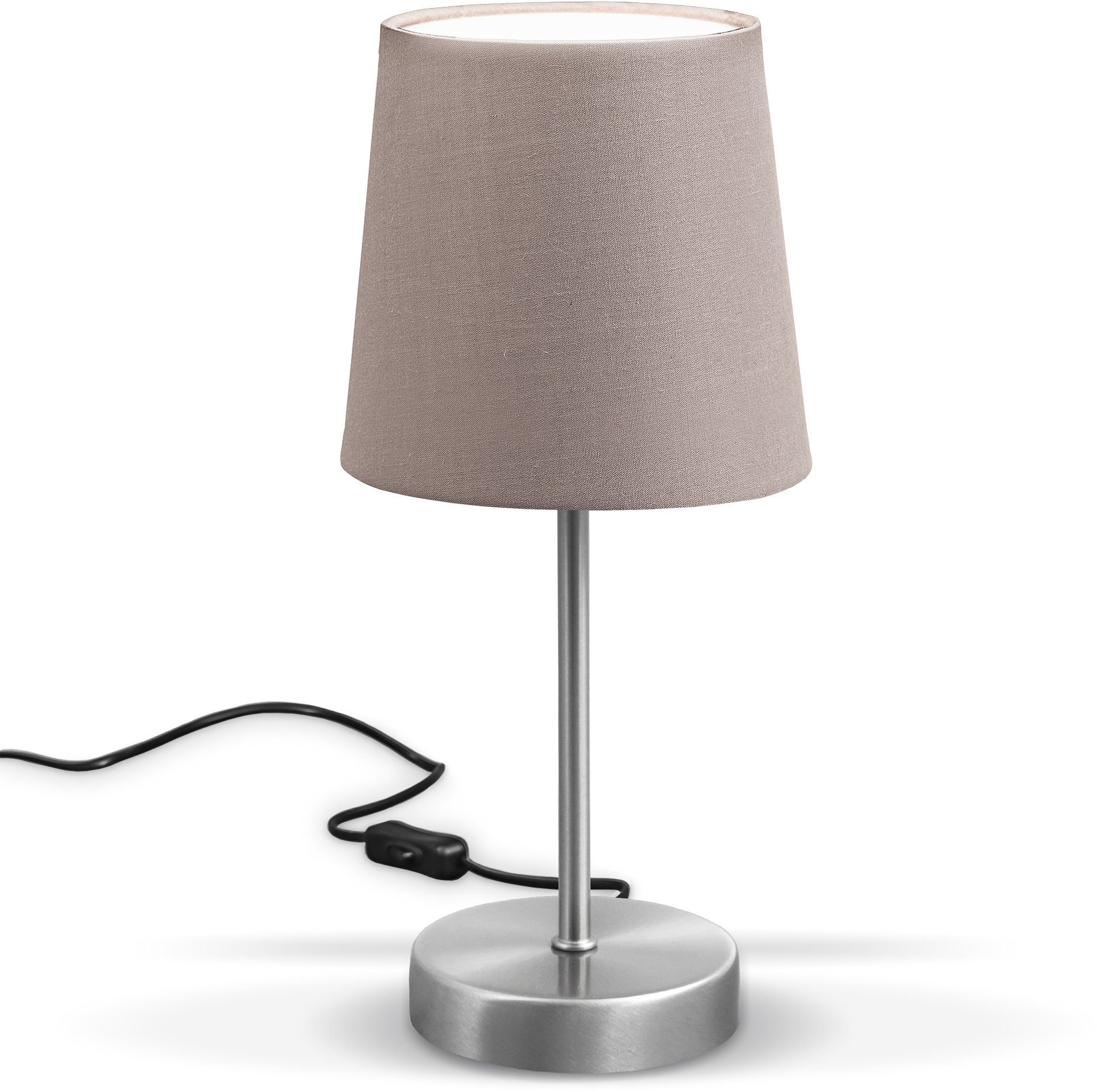 [Favorit] Stoff Leuchtmittel, taupe LED IP20 ohne matt-nickel E14 B.K.Licht Tischleuchte, Schalter mit Nachttischlampe