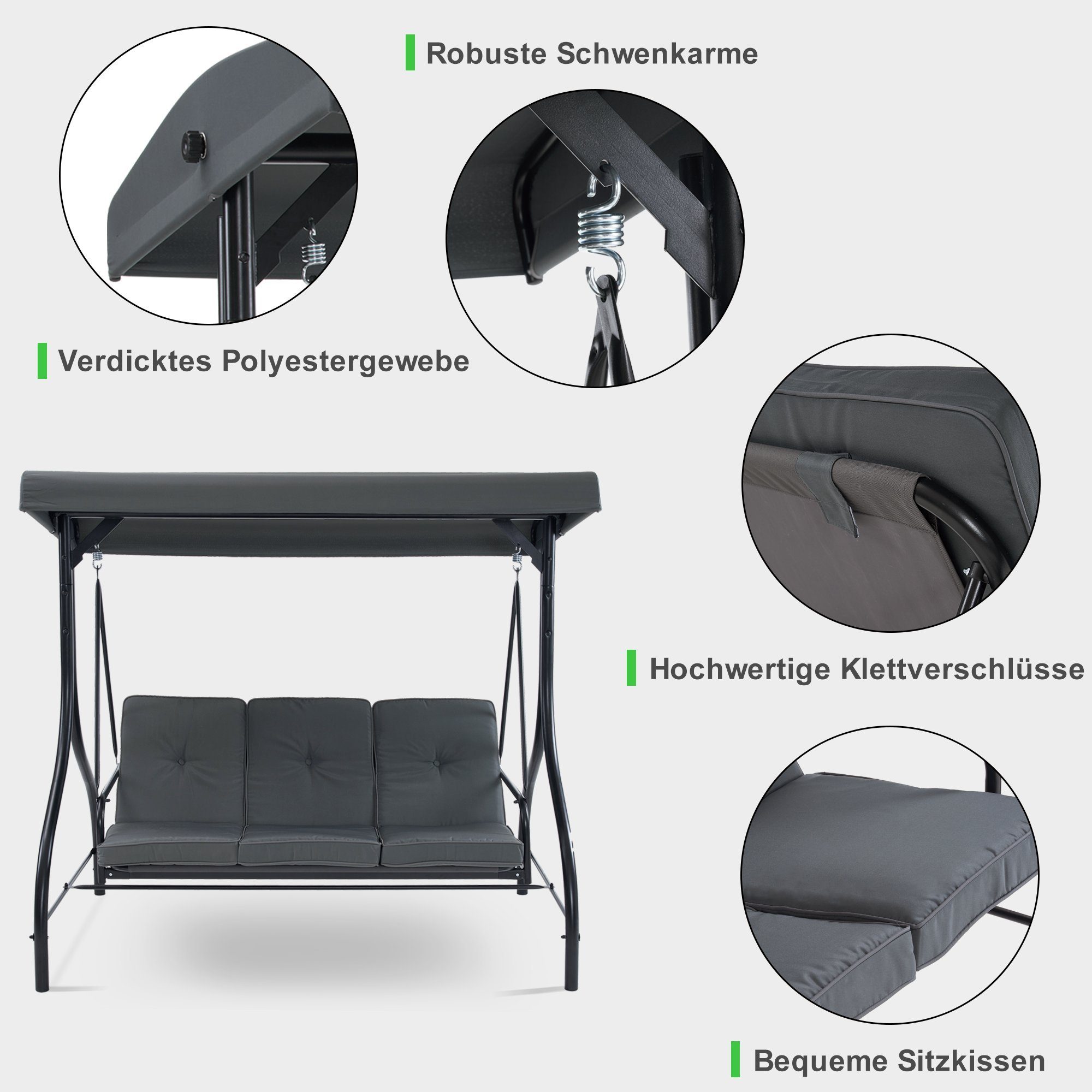MCombo Hollywoodschaukel M MCombo Hollywoodschaukel mit Liegefunktion, Gartenschaukel 4088, 3,00-Sitzer, outdoor, wetterfest – Bild 5 von 5