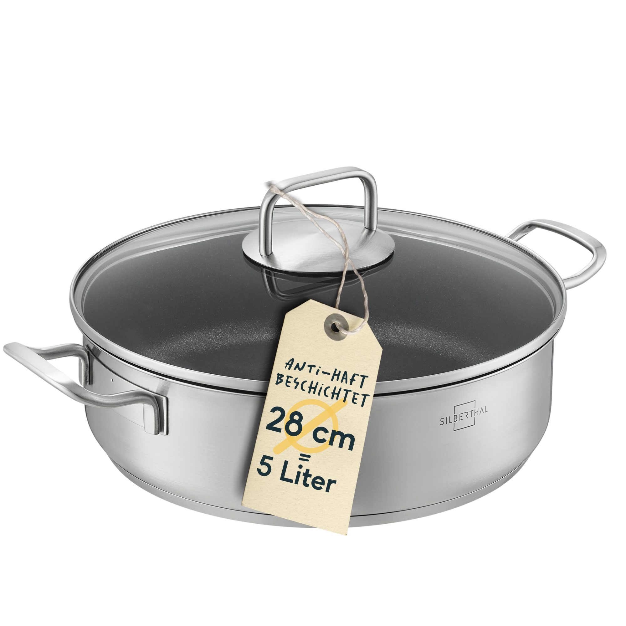 SILBERTHAL Servierpfanne Schmorpfanne Beschichtet mit Deckel 28cm, Edelstahl
