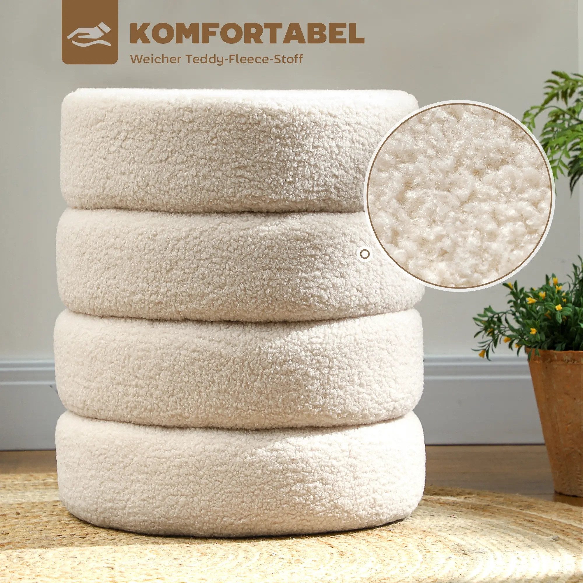 BlingBin Fußhocker Sitzhocker, Runder Polsterhocker, Teddy-Fleece-Bezug günstig online kaufen