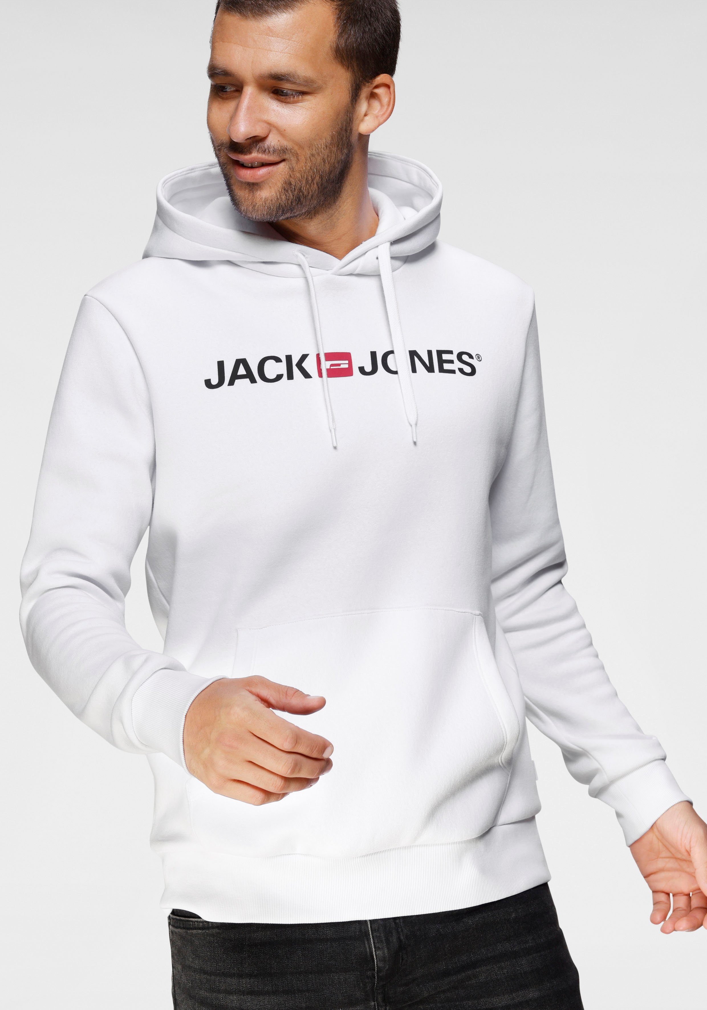 Jack & Kapuzensweatshirt Jones Logo weiß-bedruckt Oldschool Hoodie