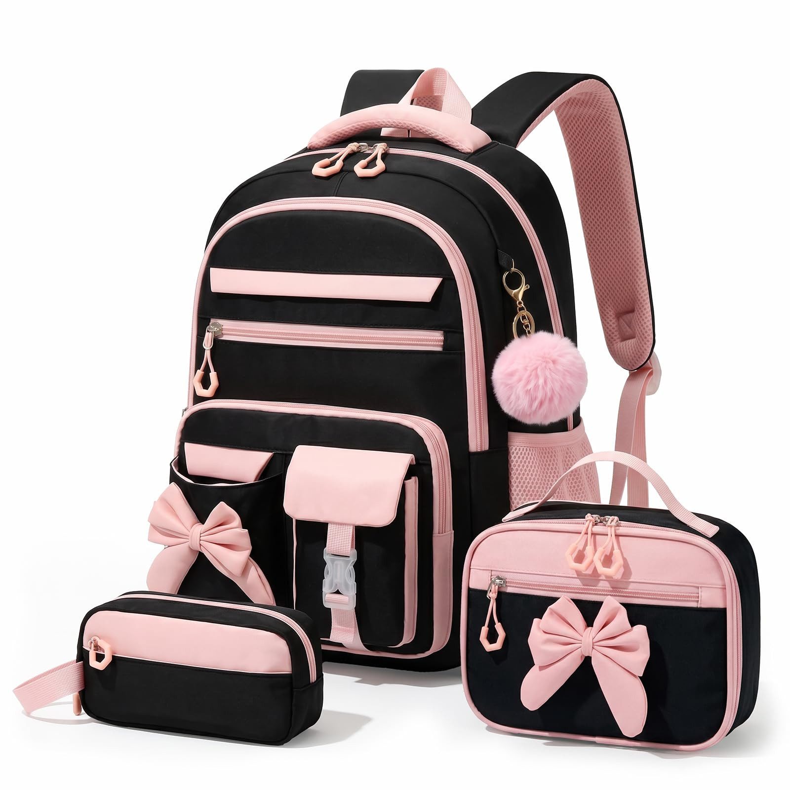 nsihing Schulrucksack Schülerrucksack/Kinderrucksack Mädchen 3 Teilig 3. - 7. Klassensihing (3-tlg), mit Lunchtasche Federmappe für Schule Reisen, 24L