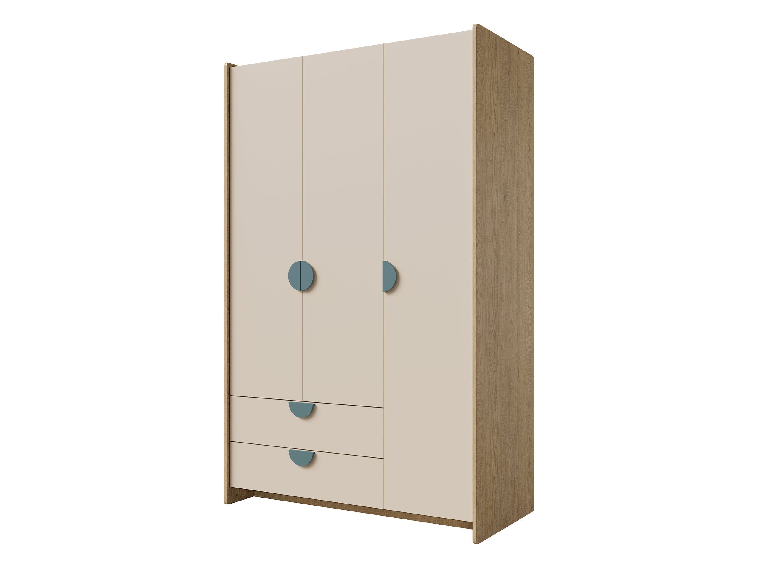 MIRJAN24 Kleiderschrank Lexi 3D2S 01 (mit drei Drehtüren und zwei Schubladen) 124x60x198 cm, Kleiderstange